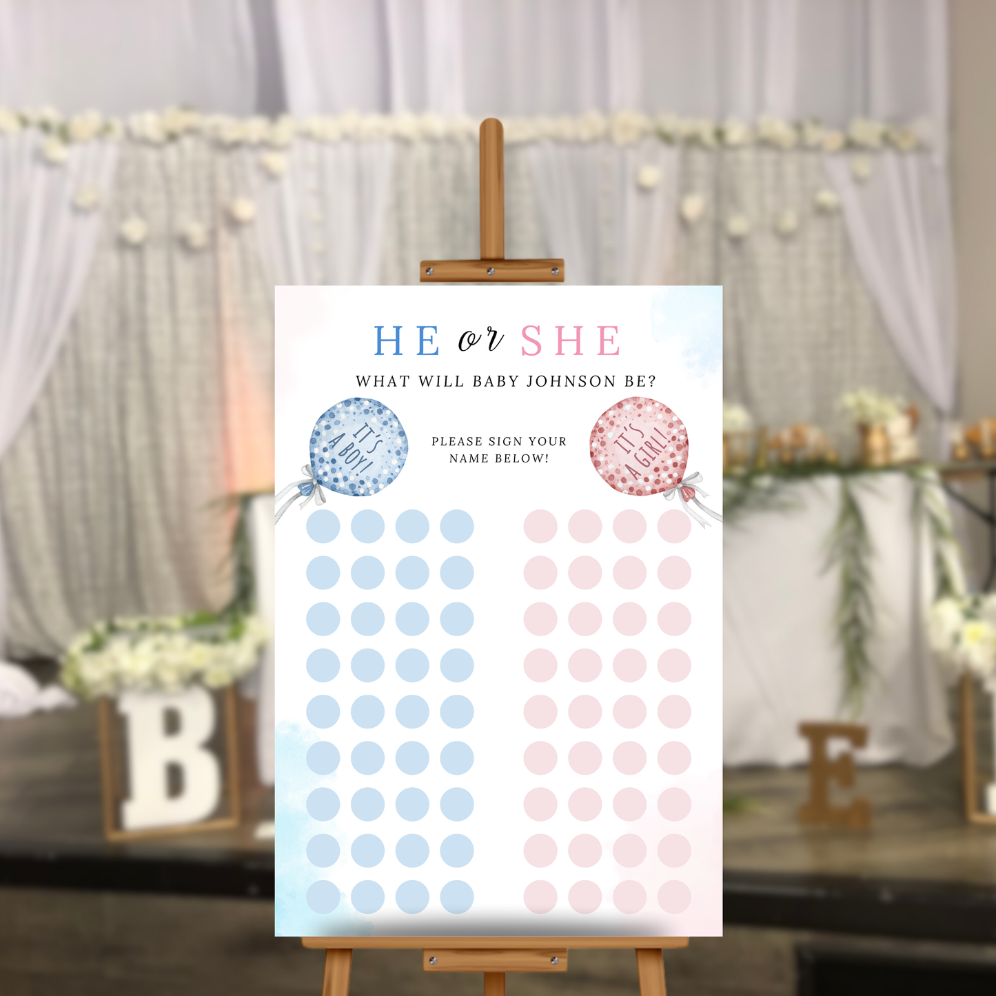 Gender Reveal Voting Sign Template - Balloons