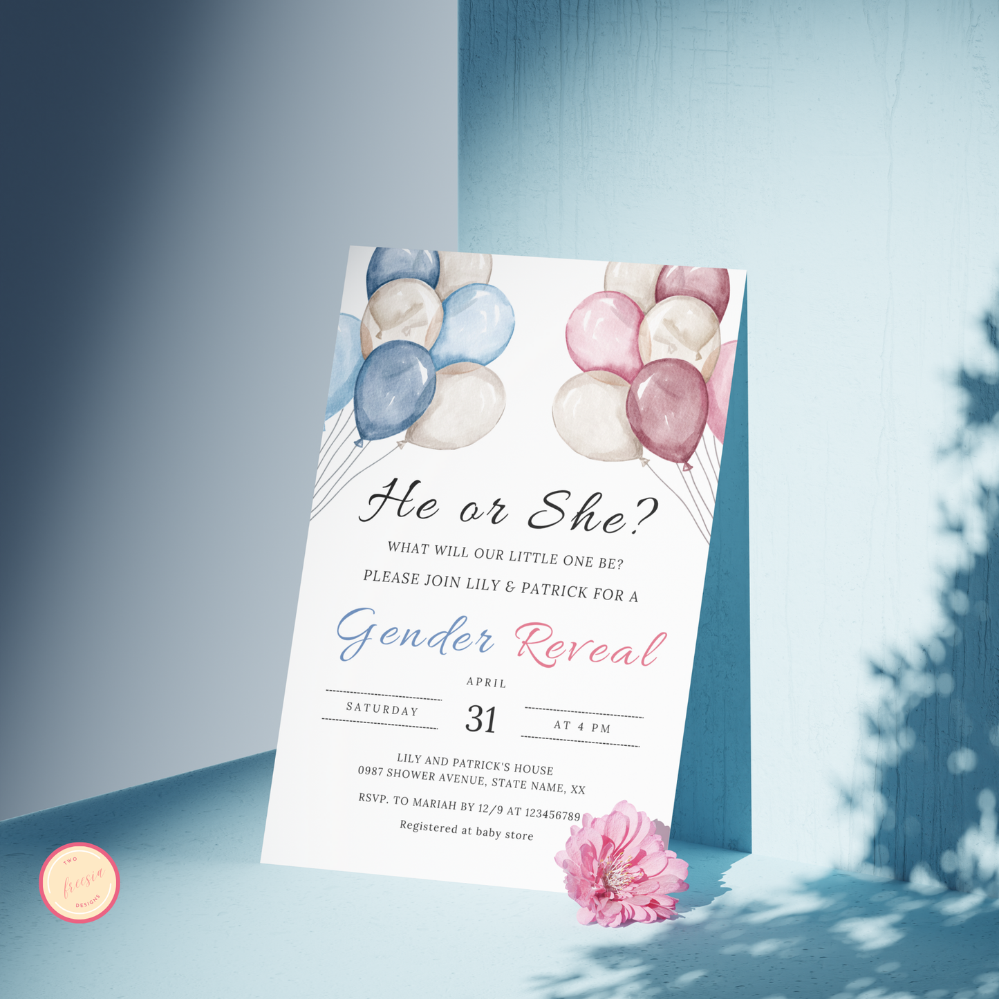 Balloons Gender Reveal Invitation Template