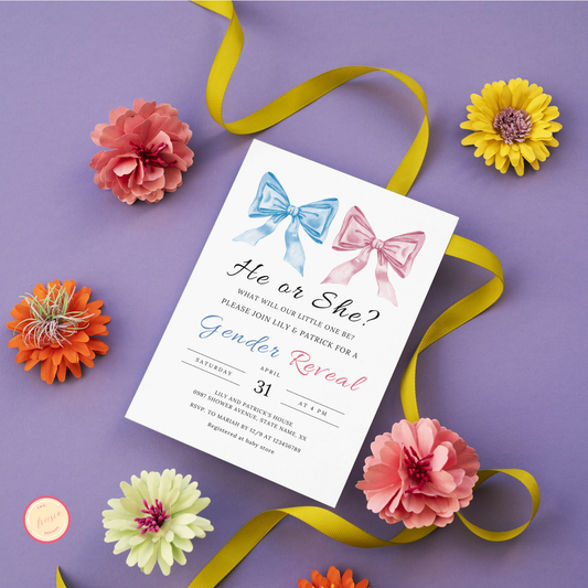 Bows Gender Reveal Invitation Template
