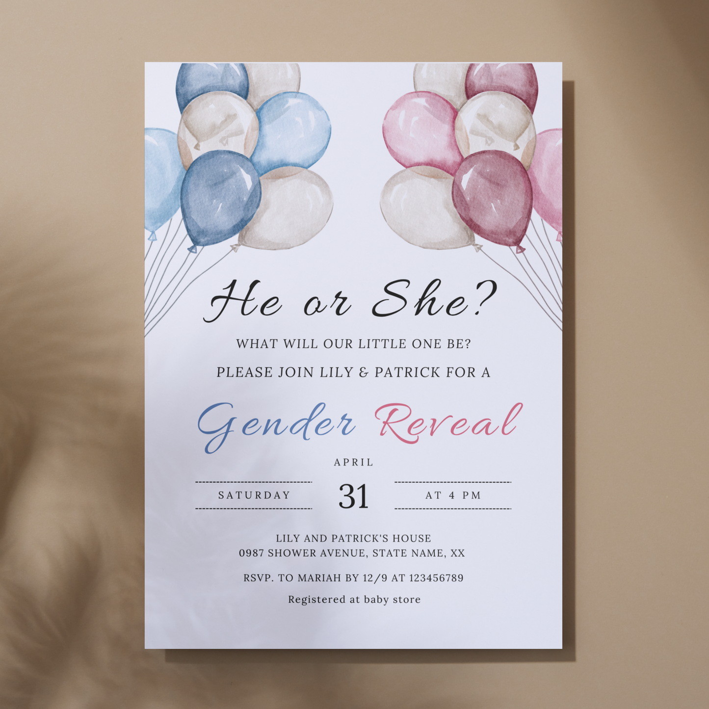 Balloons Gender Reveal Invitation Template