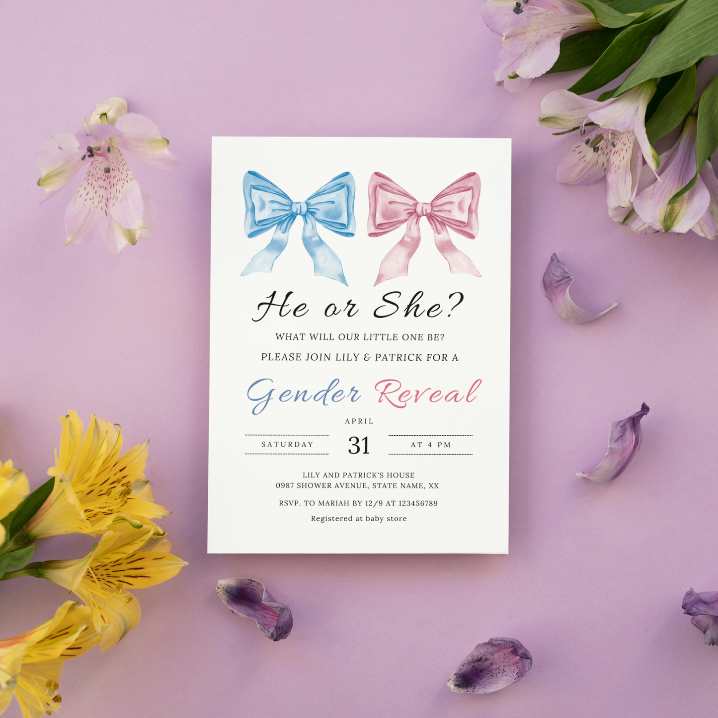 Bows Gender Reveal Invitation Template
