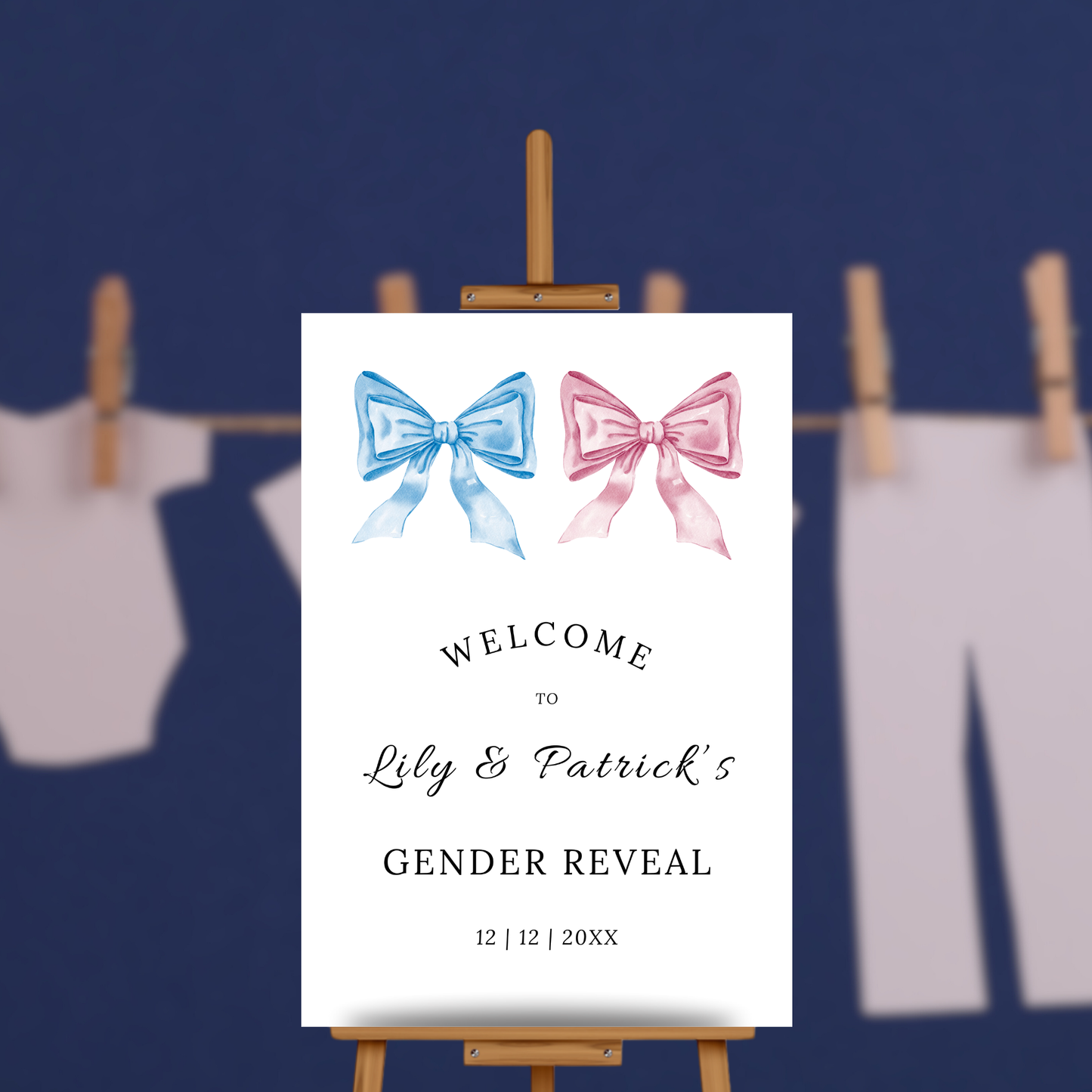 Gender Reveal Welcome Sign, Pink & Blue Bow
