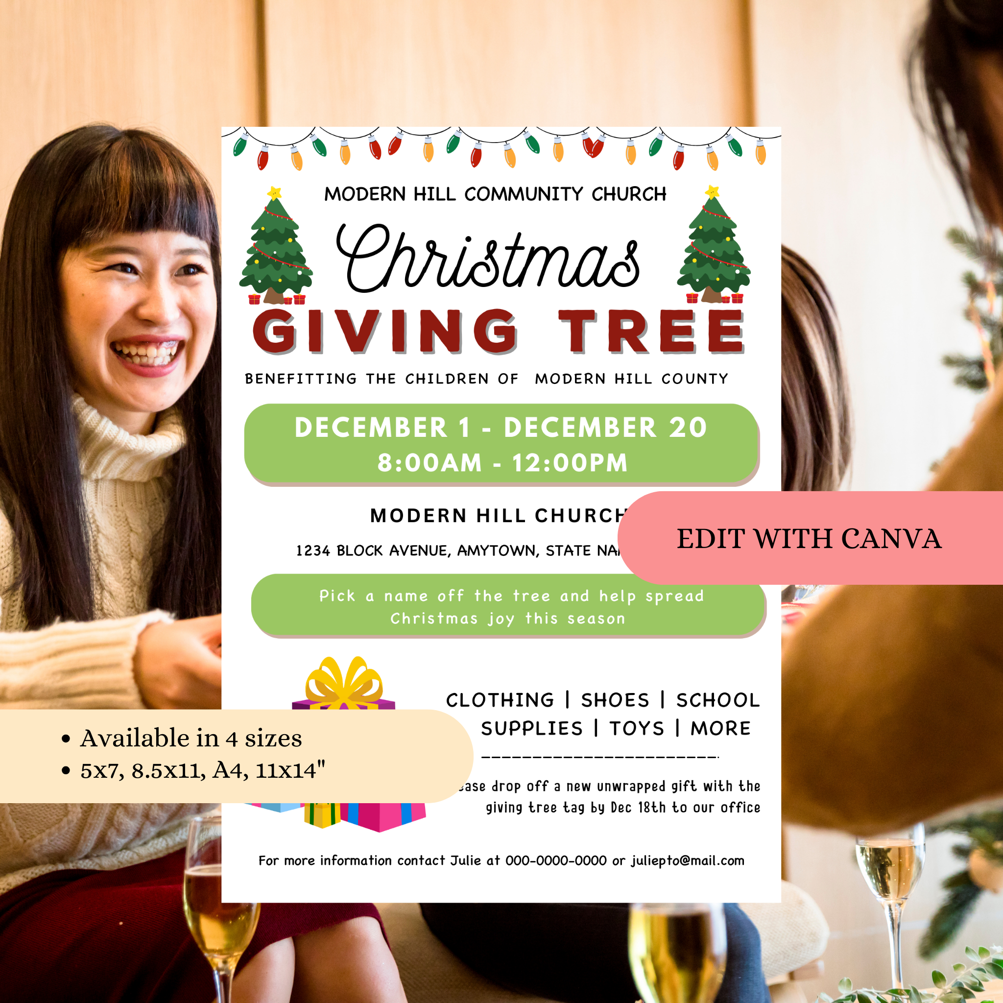 Christmas Giving Tree Fundraiser Flyer & Tags Template
