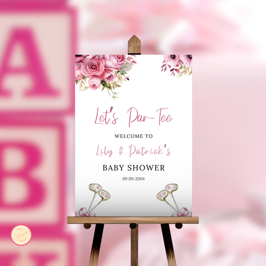 Let's Par-Tee Baby Shower Welcome Sign - Floral