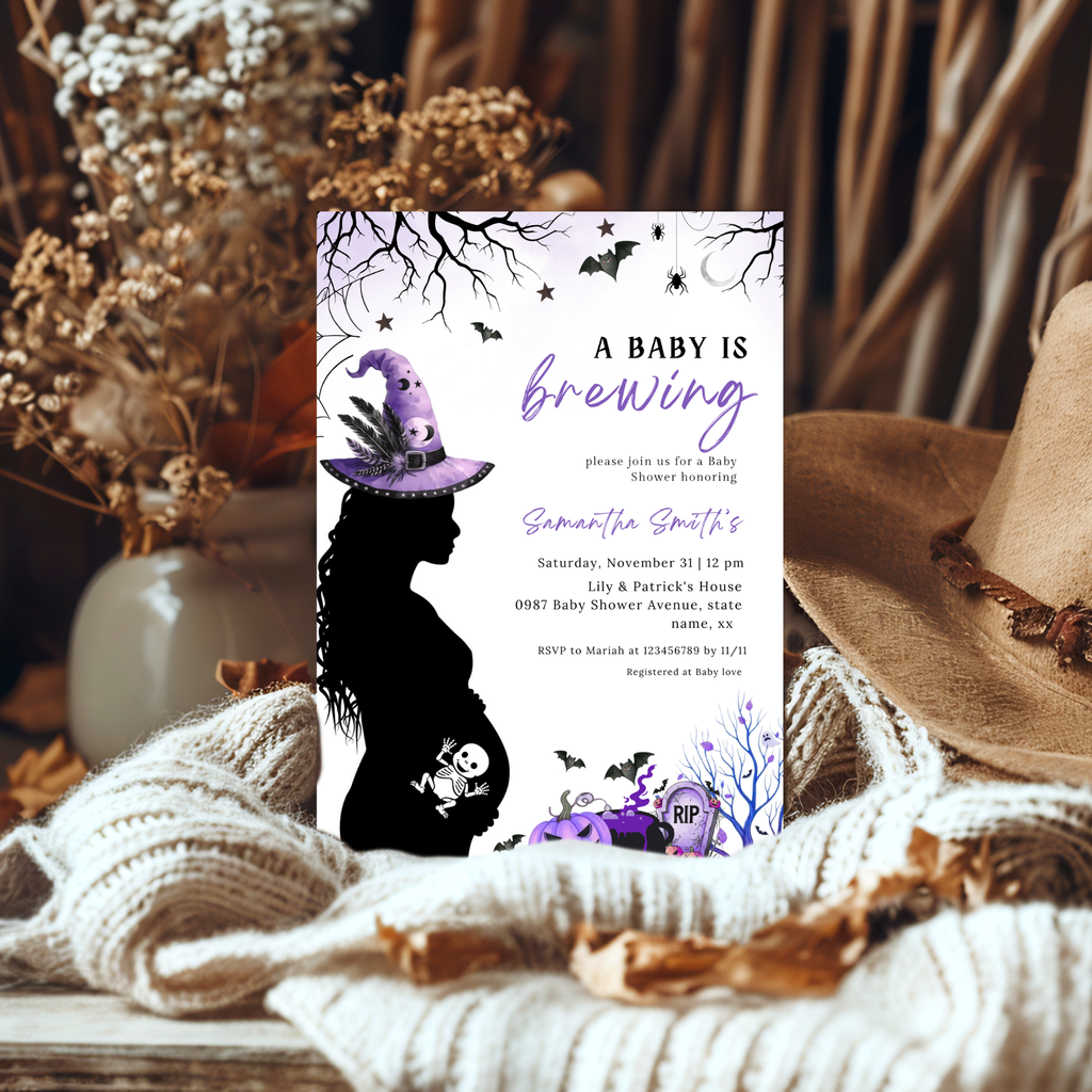 A Baby is Brewing | Halloween Baby Shower Purple Set