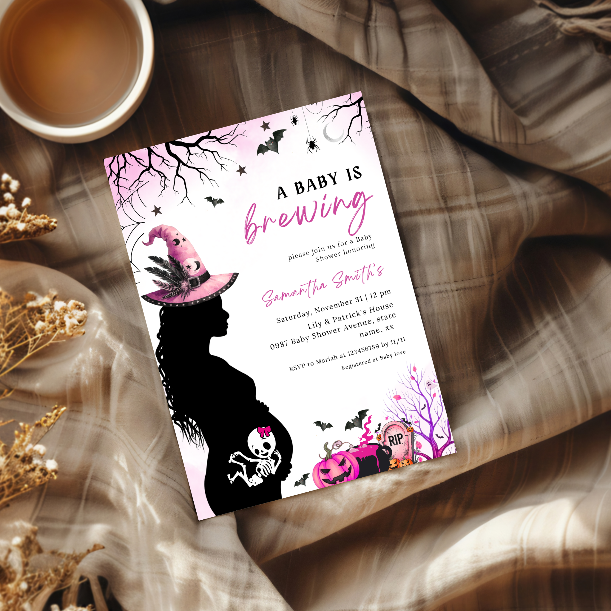 Halloween Baby Shower Invitation Set | A Baby is Brewing