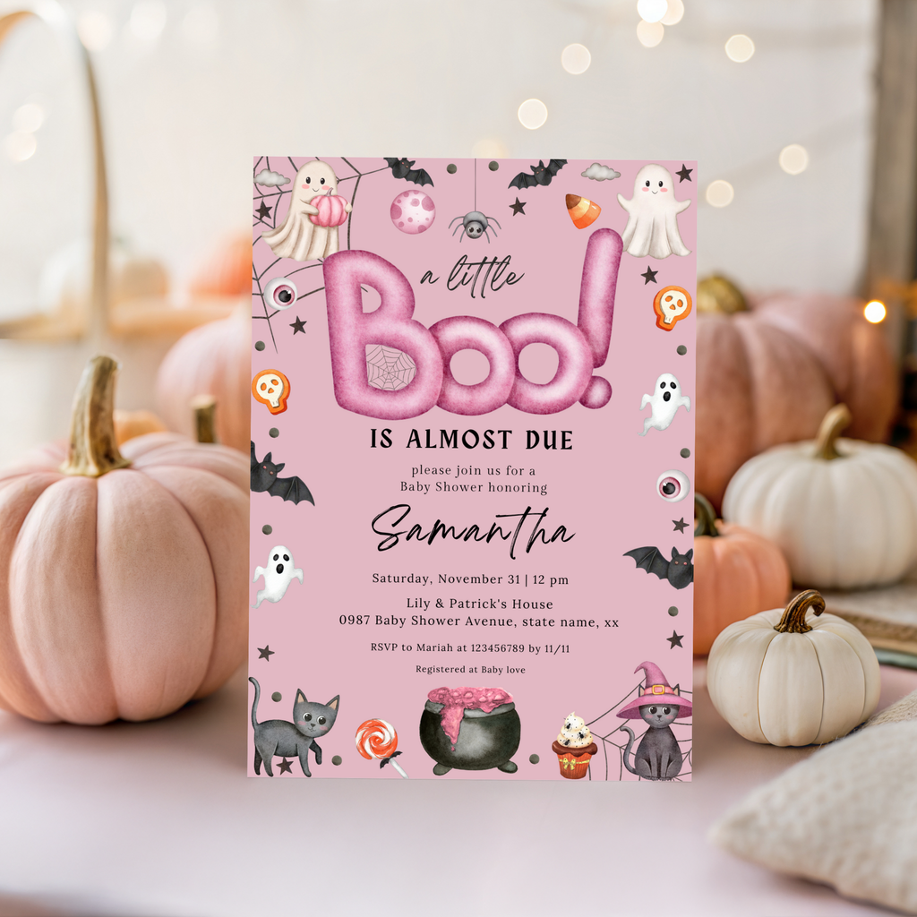 Halloween Boo Baby Shower Invitation Set | Pink
