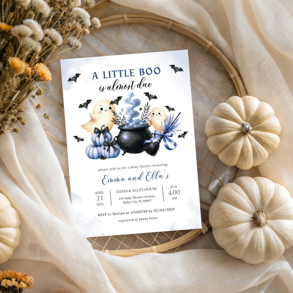 Halloween Baby Shower Invitation Set | Blue