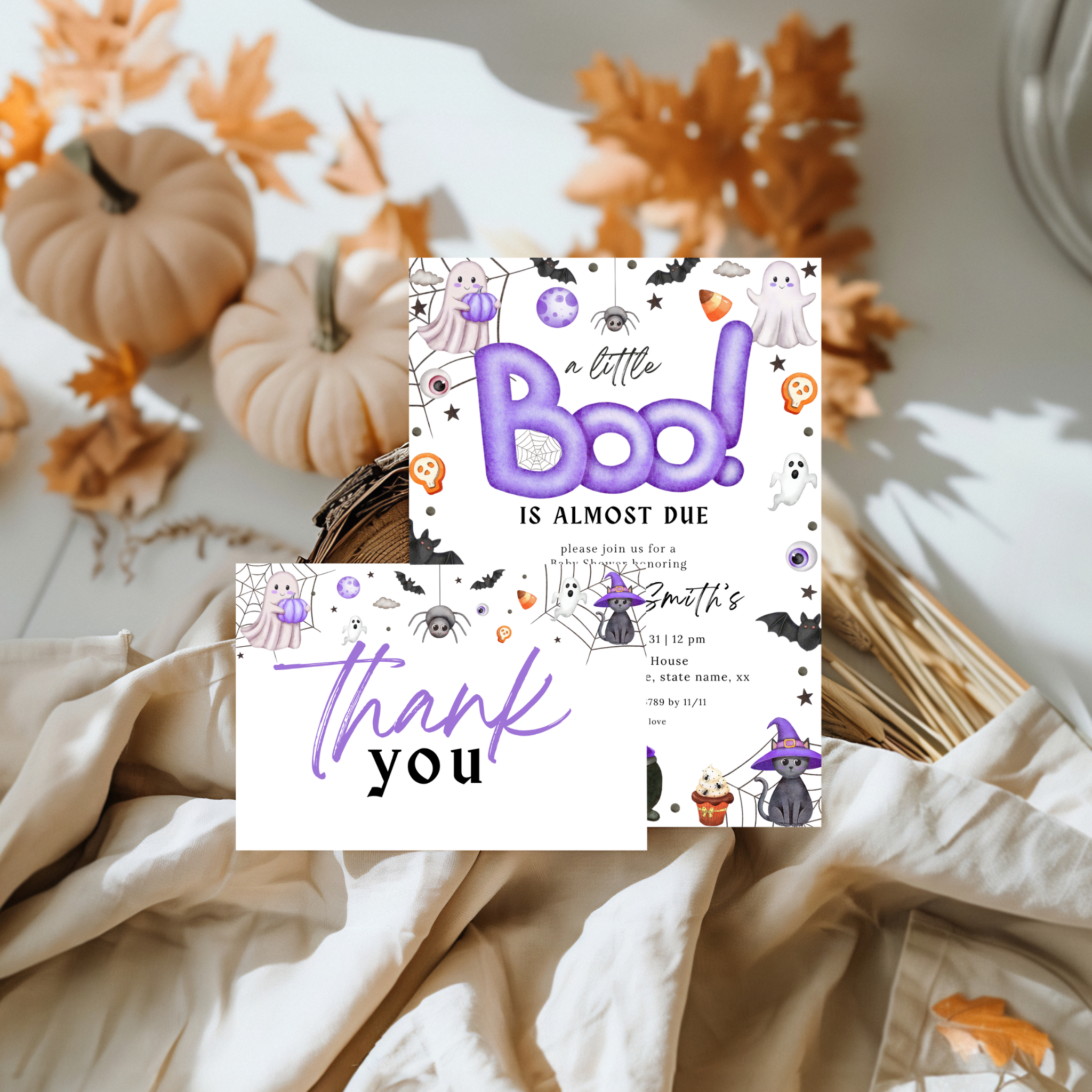 Halloween Boo Baby Shower Invitation Set | Purple