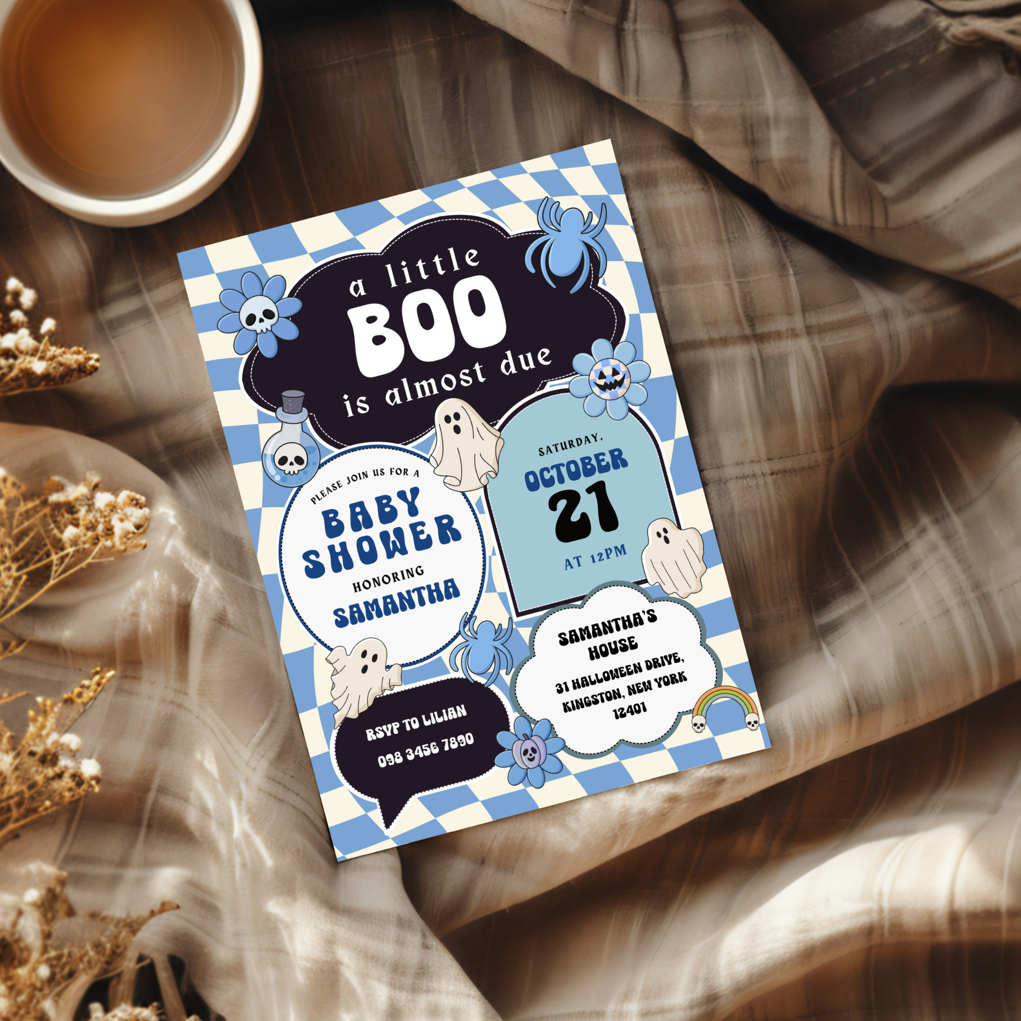 Little Boo Shower Invitation Bundle - Blue Retro