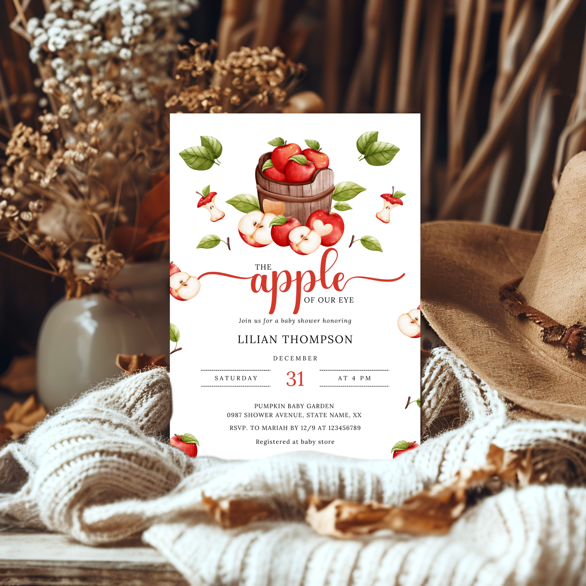 Apple Baby Shower Invitation Set
