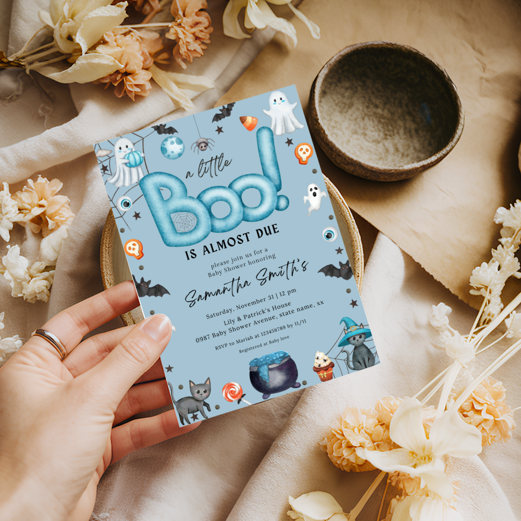 Halloween Boo Baby Shower Invitation Set | Blue