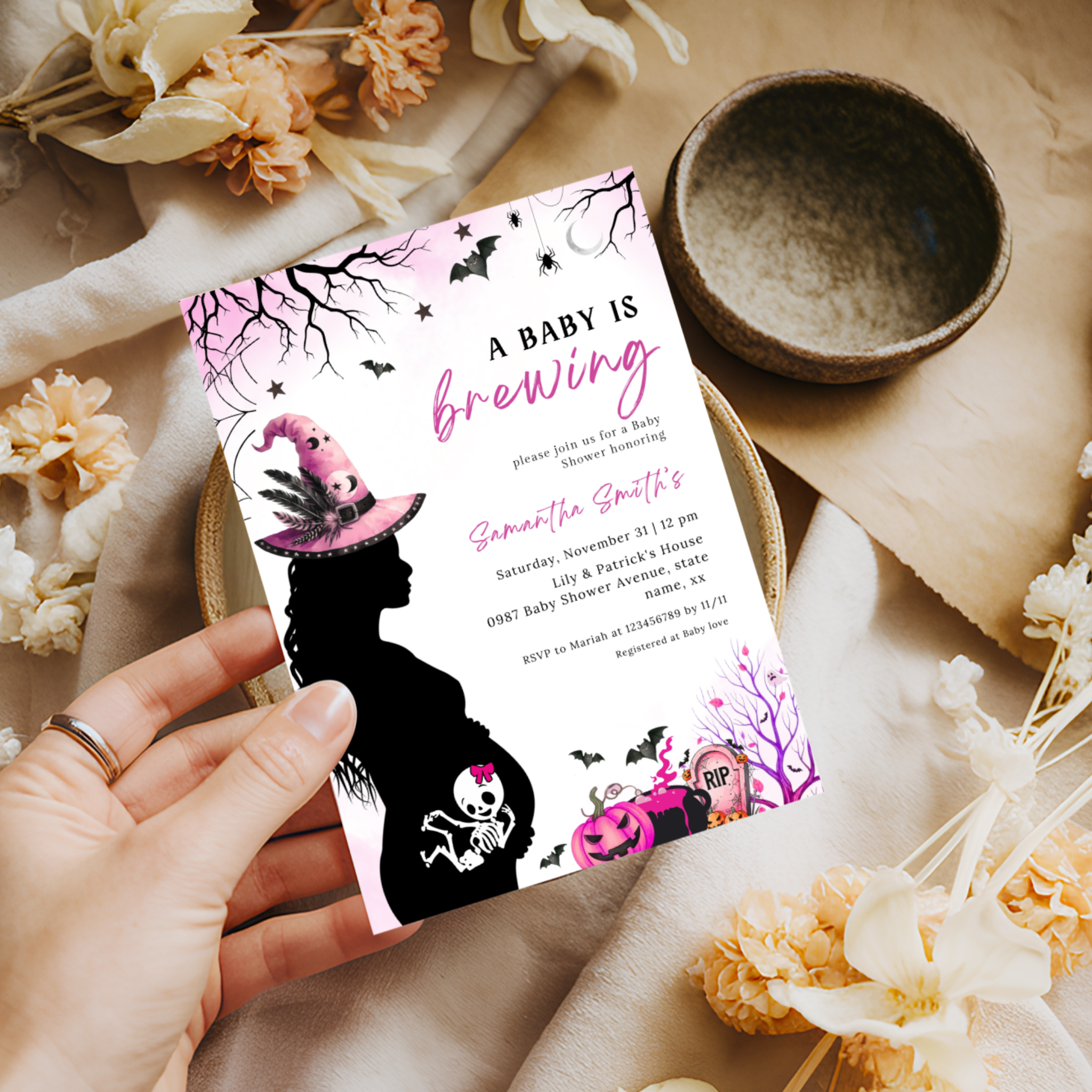 Halloween Baby Shower Invitation Set | A Baby is Brewing