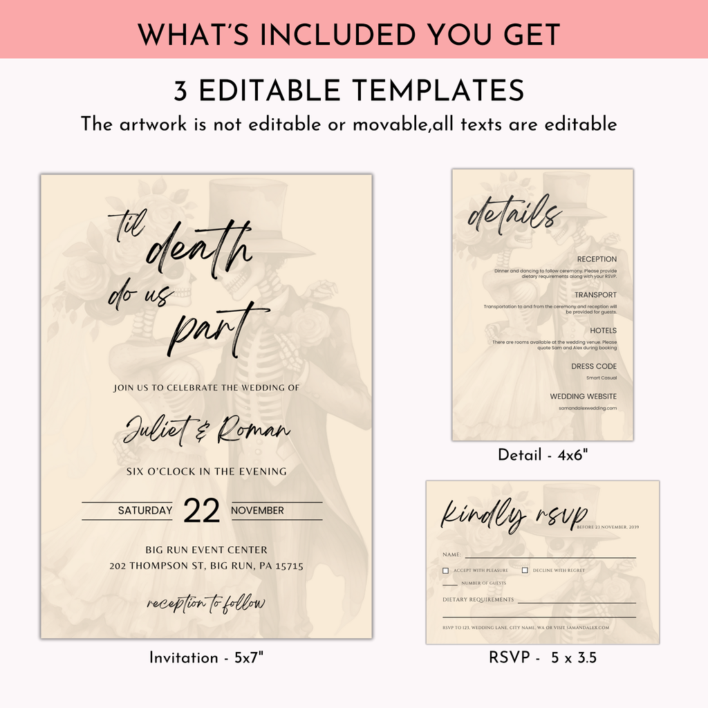 Halloween Gothic Wedding Invitation Set