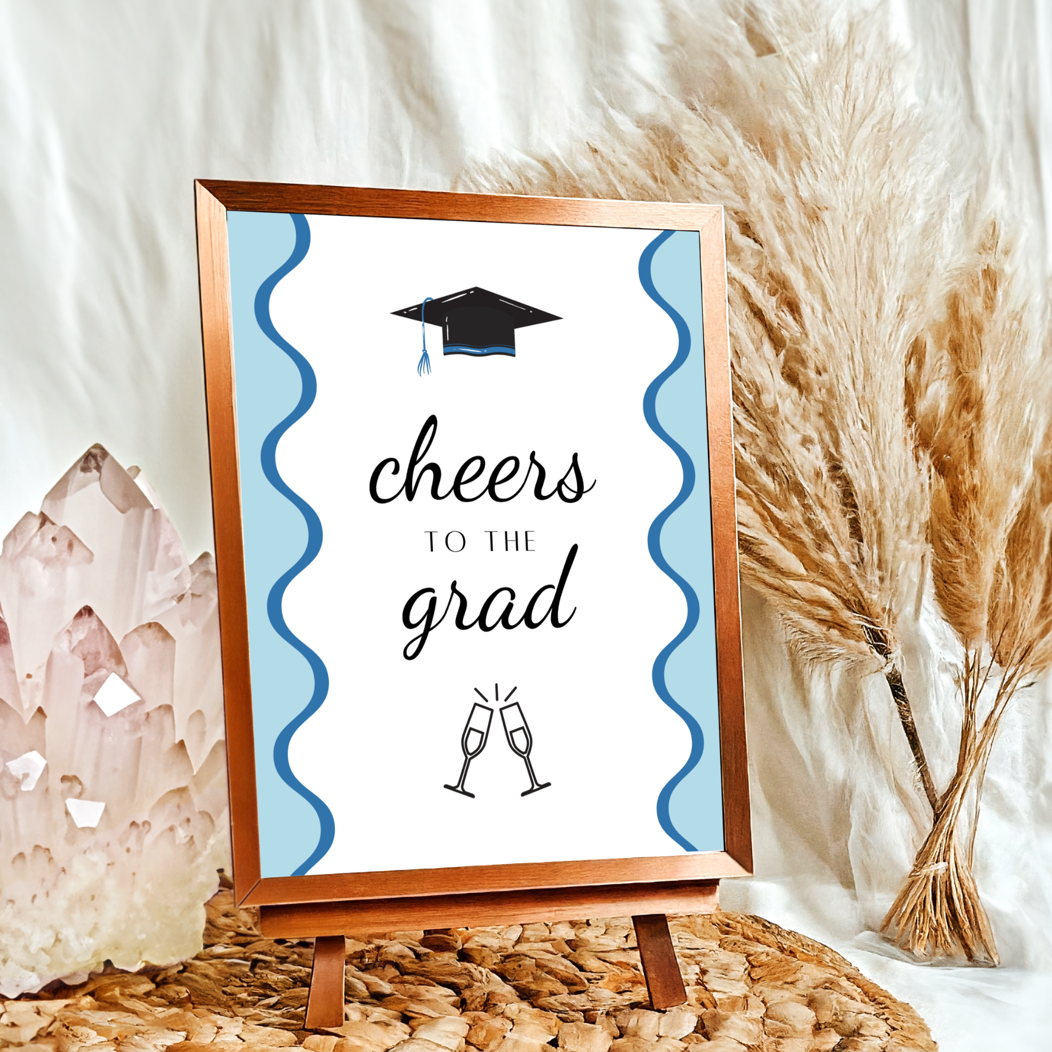 Graduation Party Table Sign - Wavy Blue