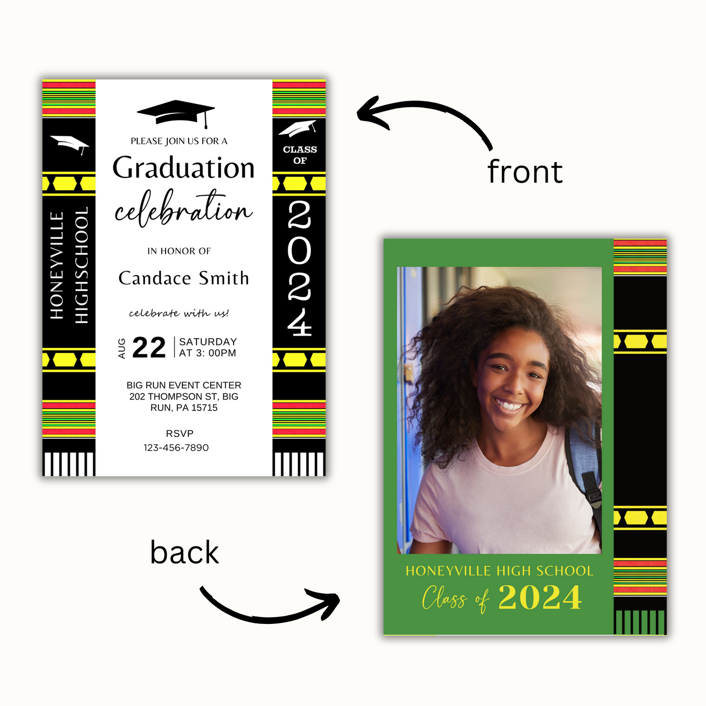 Editable Graduation Invitation Template - Kente Inspired