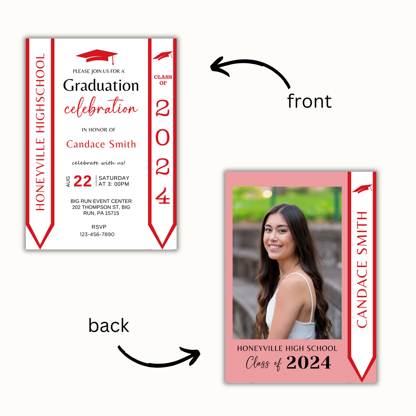 Editable Graduation Invitation Template with Photo - Red