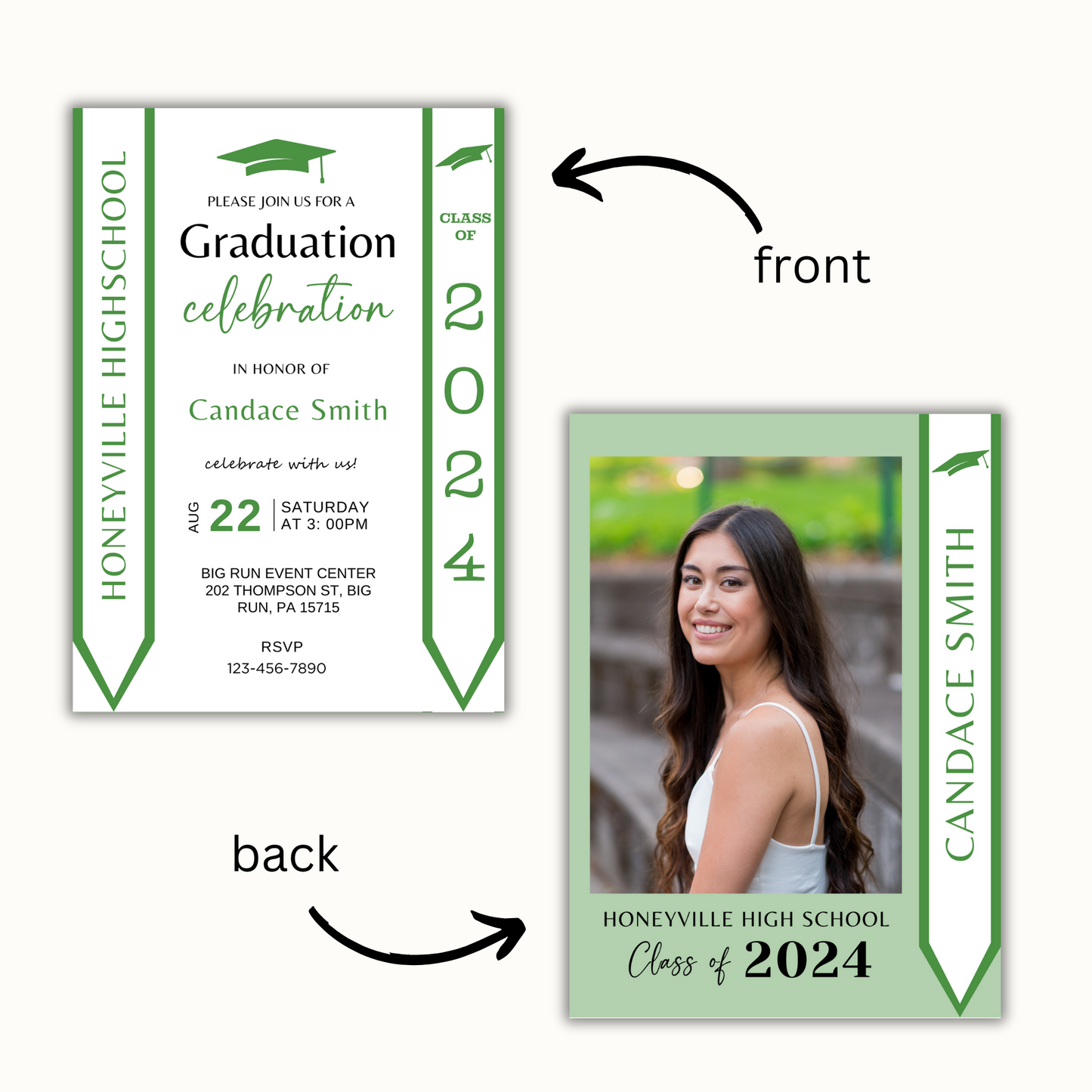 Editable Graduation Invitation with Photo - Green