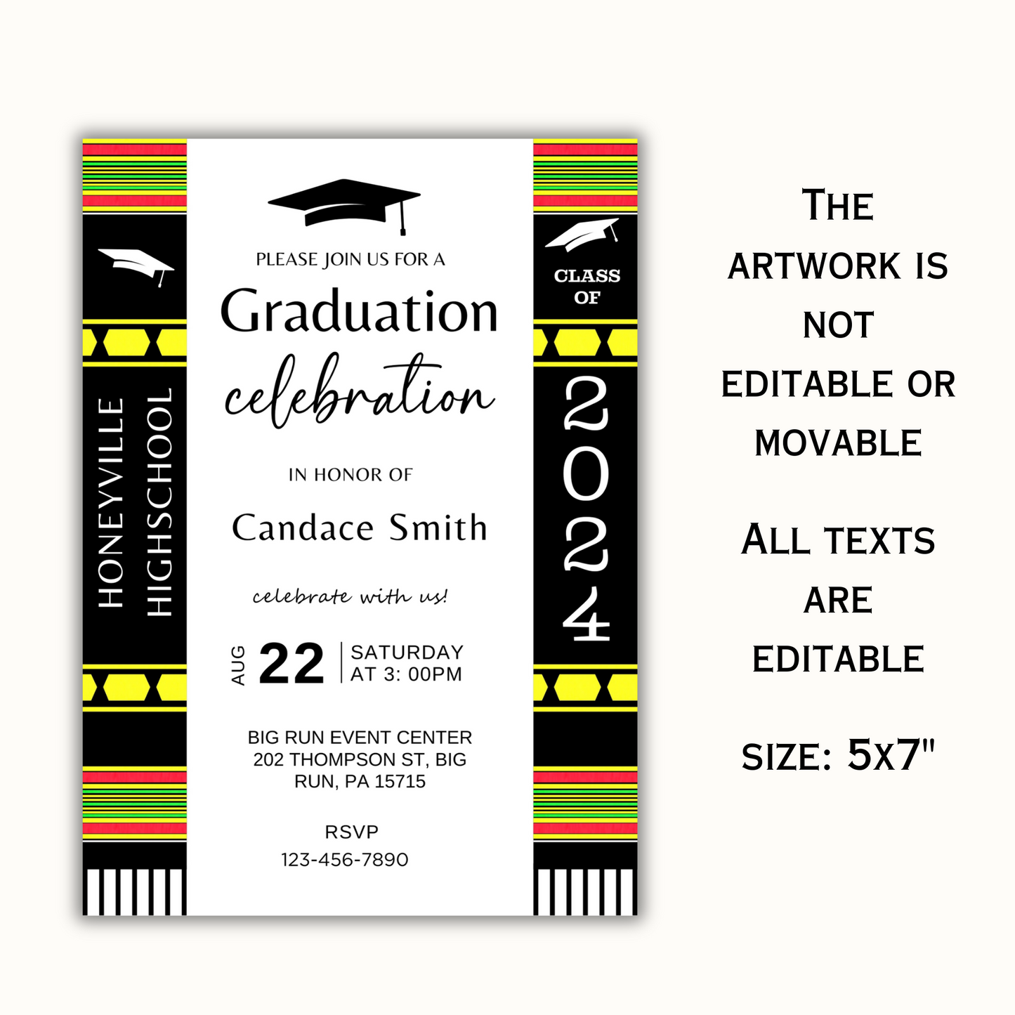 Editable Graduation Invitation Template - Kente Inspired