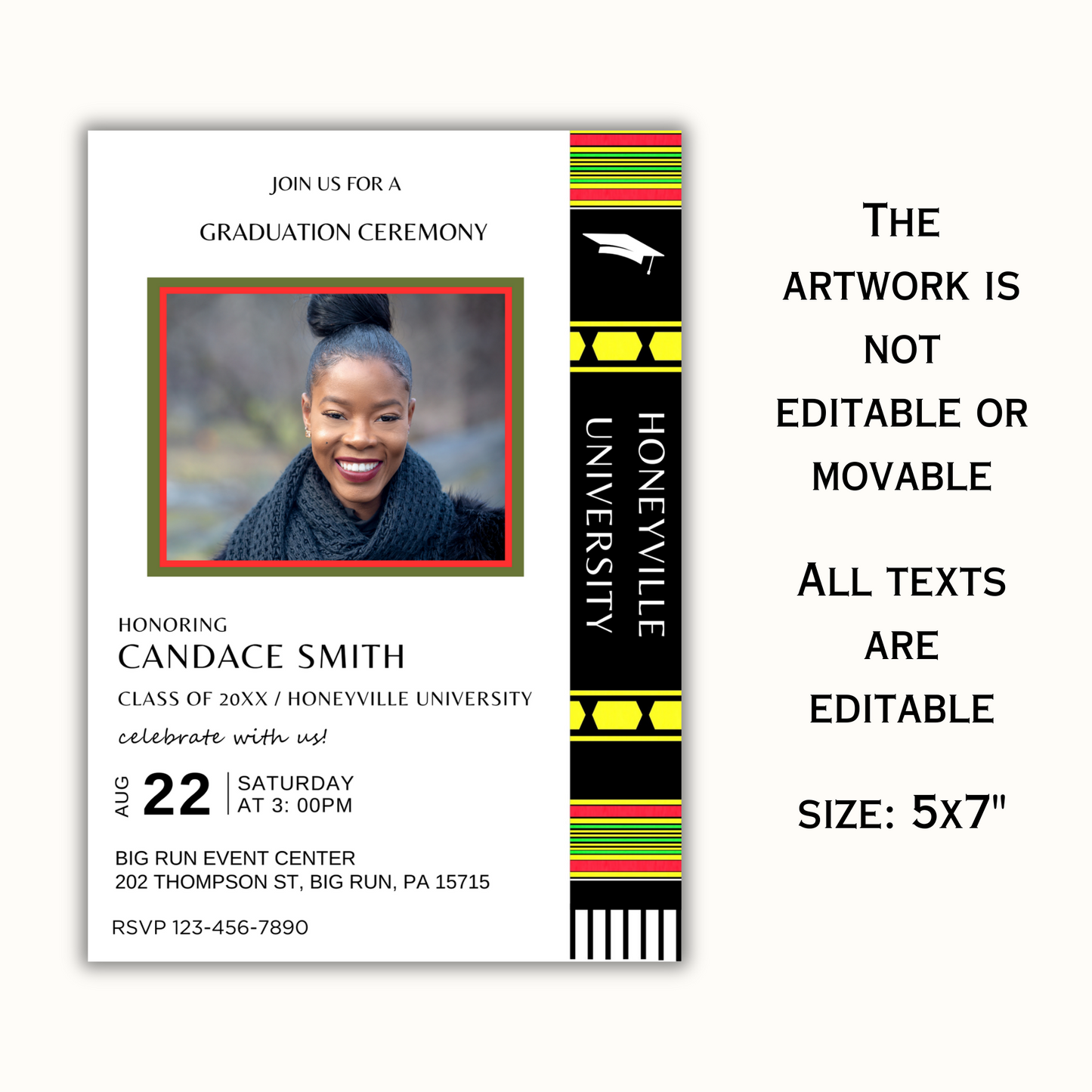 Kente Inspired Graduation Invitation - Editable Template