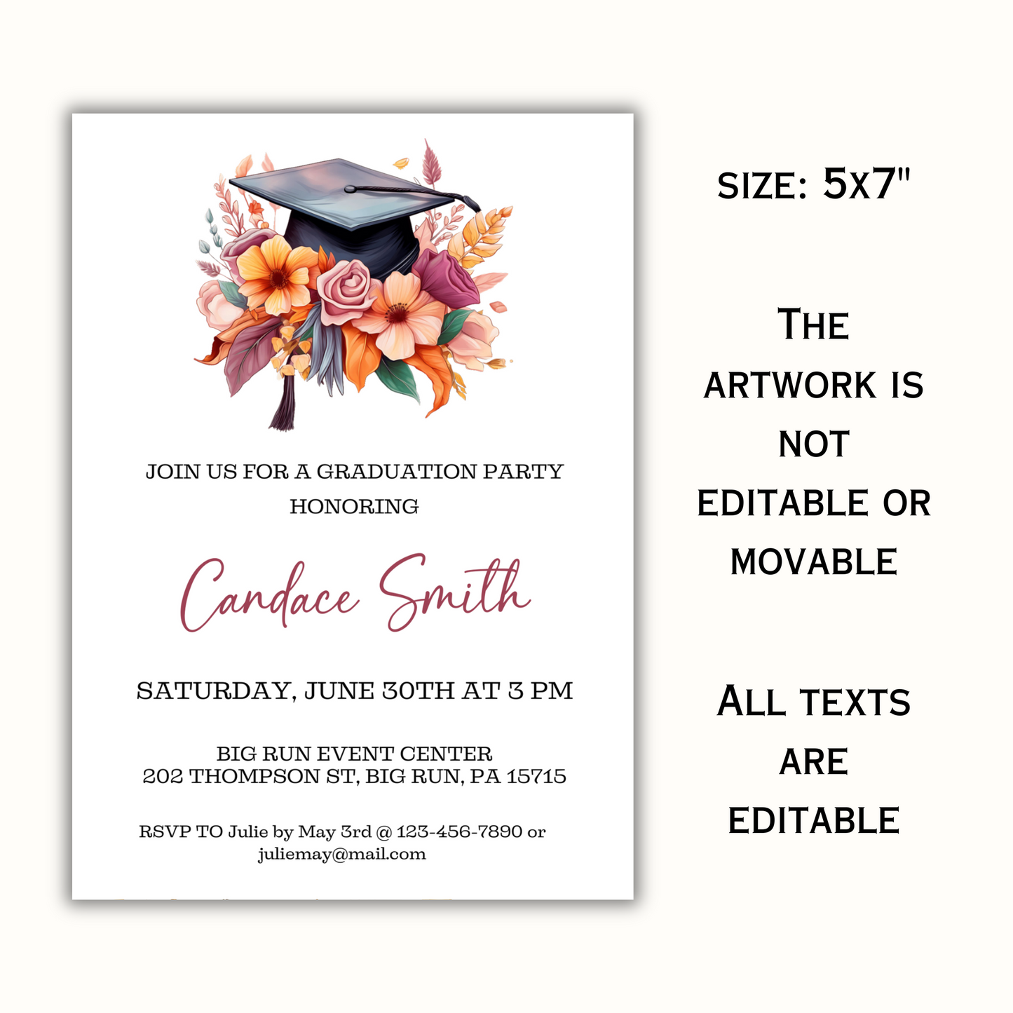 Editable Invitation Template - High School/College Grad