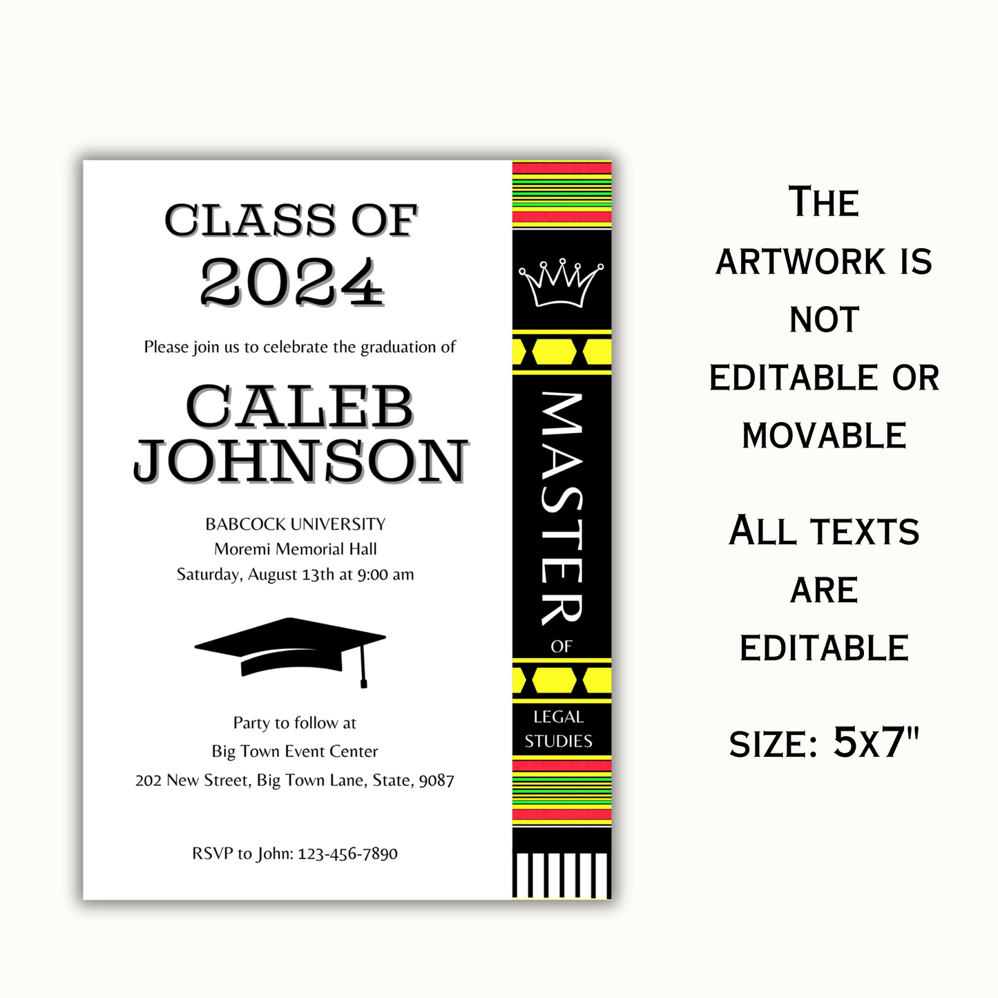 Editable Graduation Invitation Template - Kente Inspired