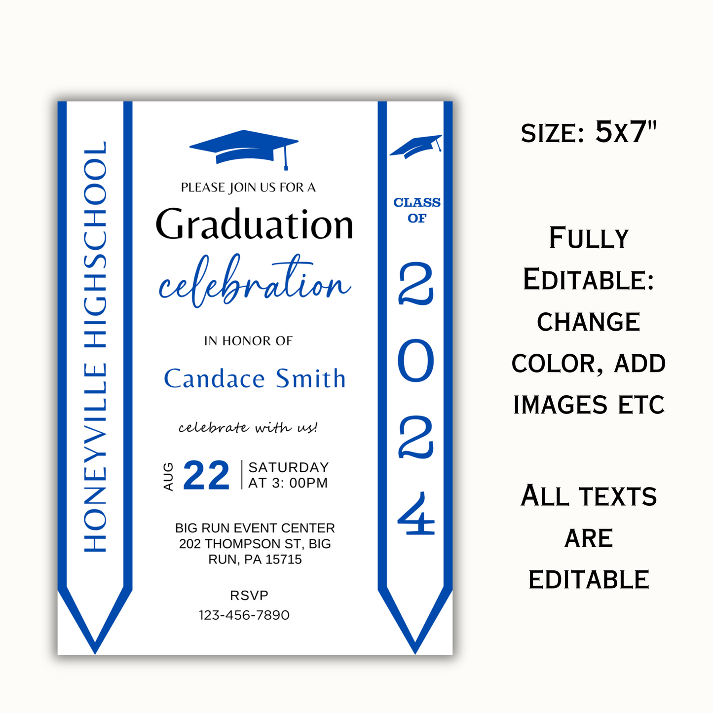 Graduation Invitation with Photo - Editable Template