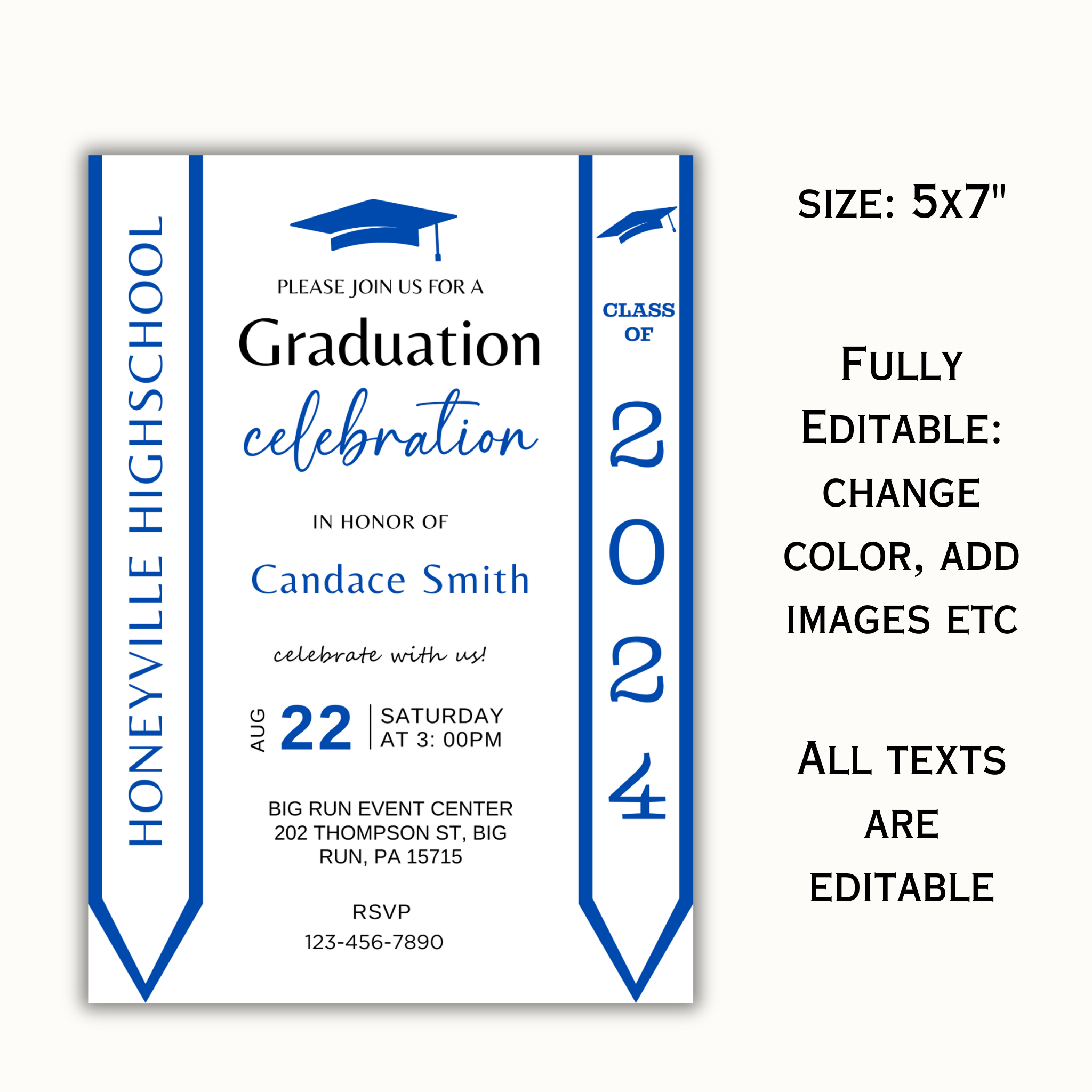 Graduation Invitation with Photo - Editable Template