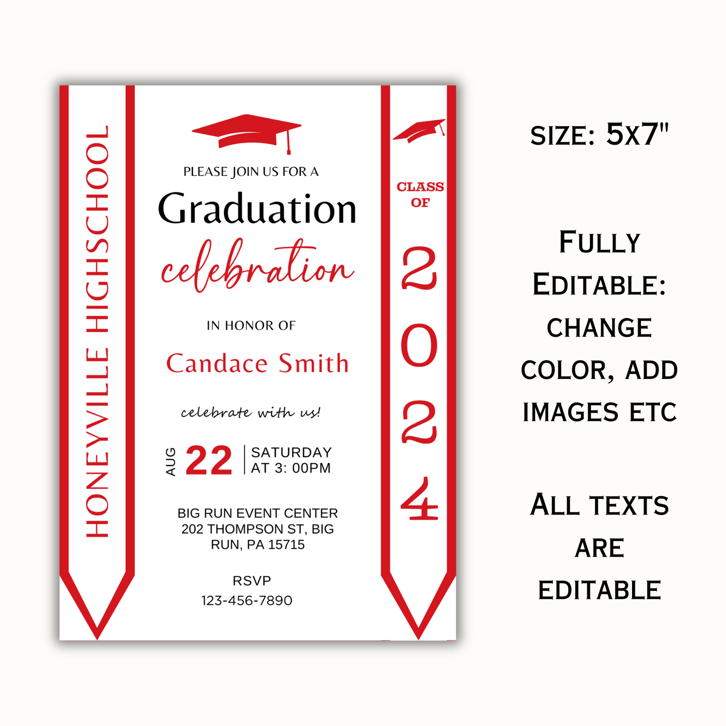 Editable Graduation Invitation Template with Photo - Red