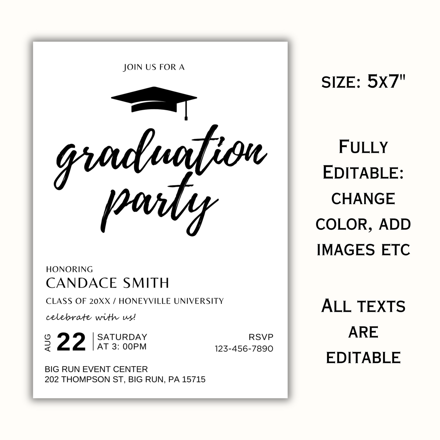 Graduation Party Invitation - Minimalist + Photo