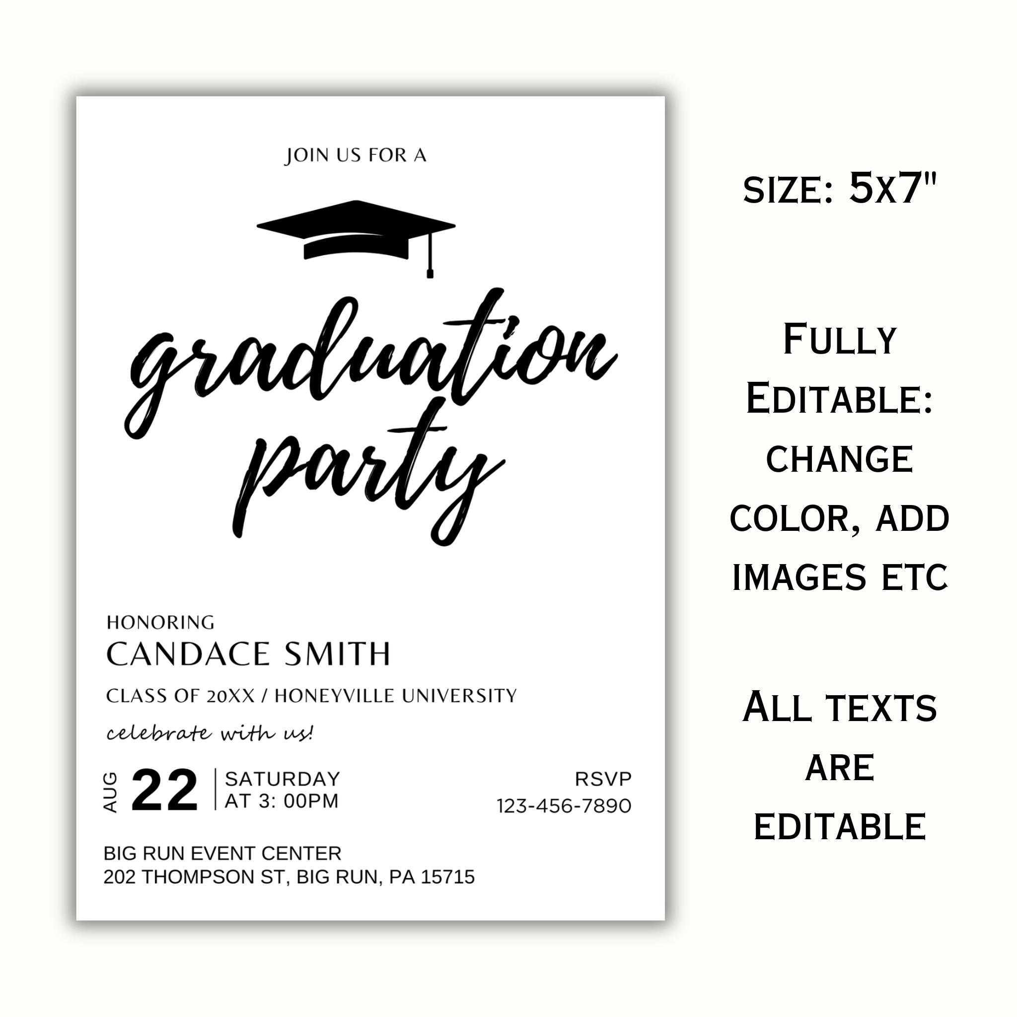Graduation Party Invitation - Minimalist + Photo