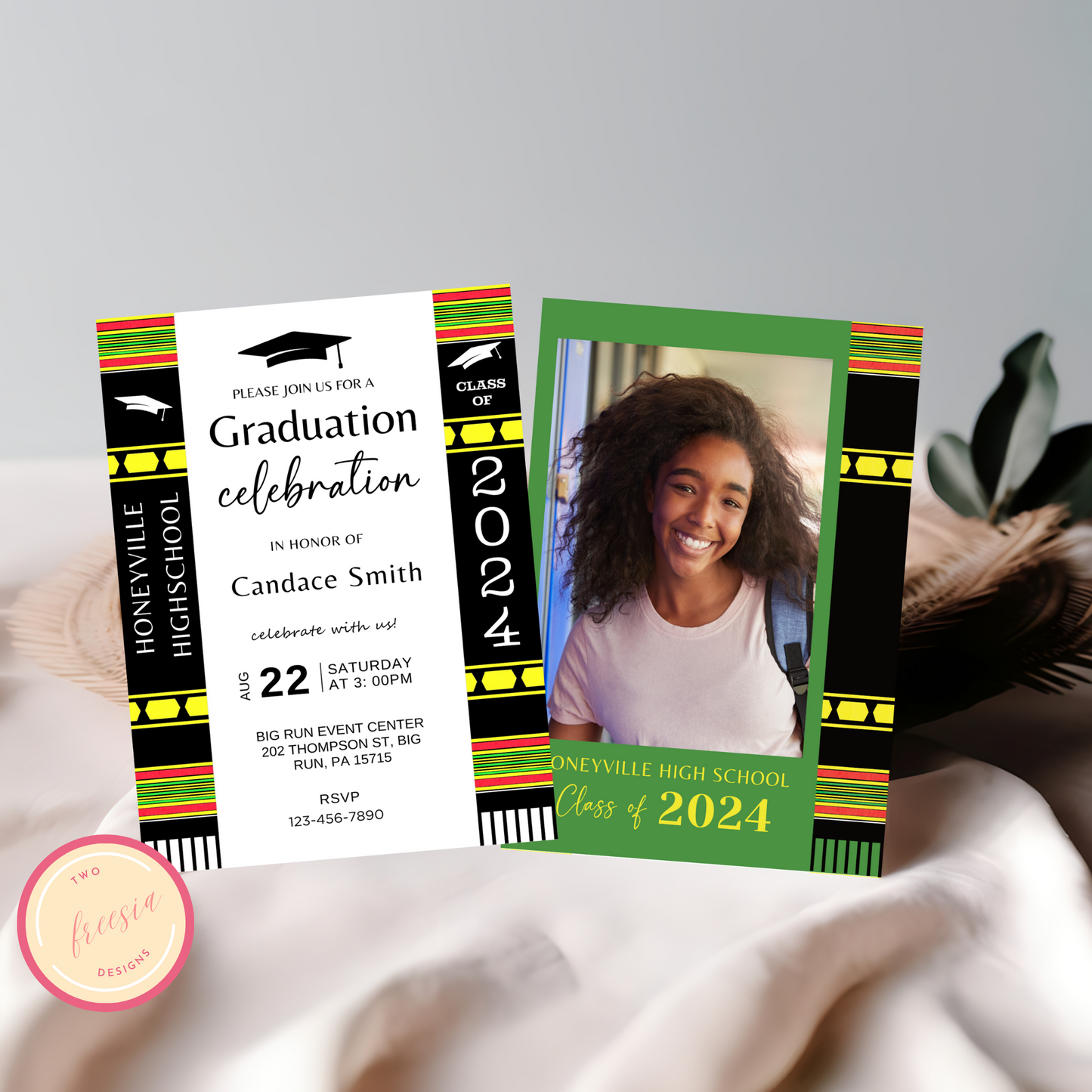 Editable Graduation Invitation Template - Kente Inspired