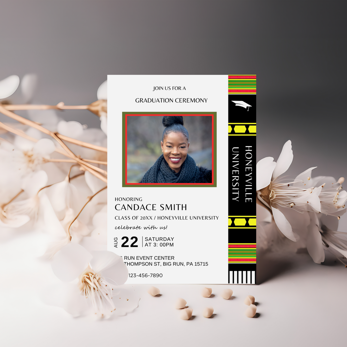 Kente Inspired Graduation Invitation - Editable Template