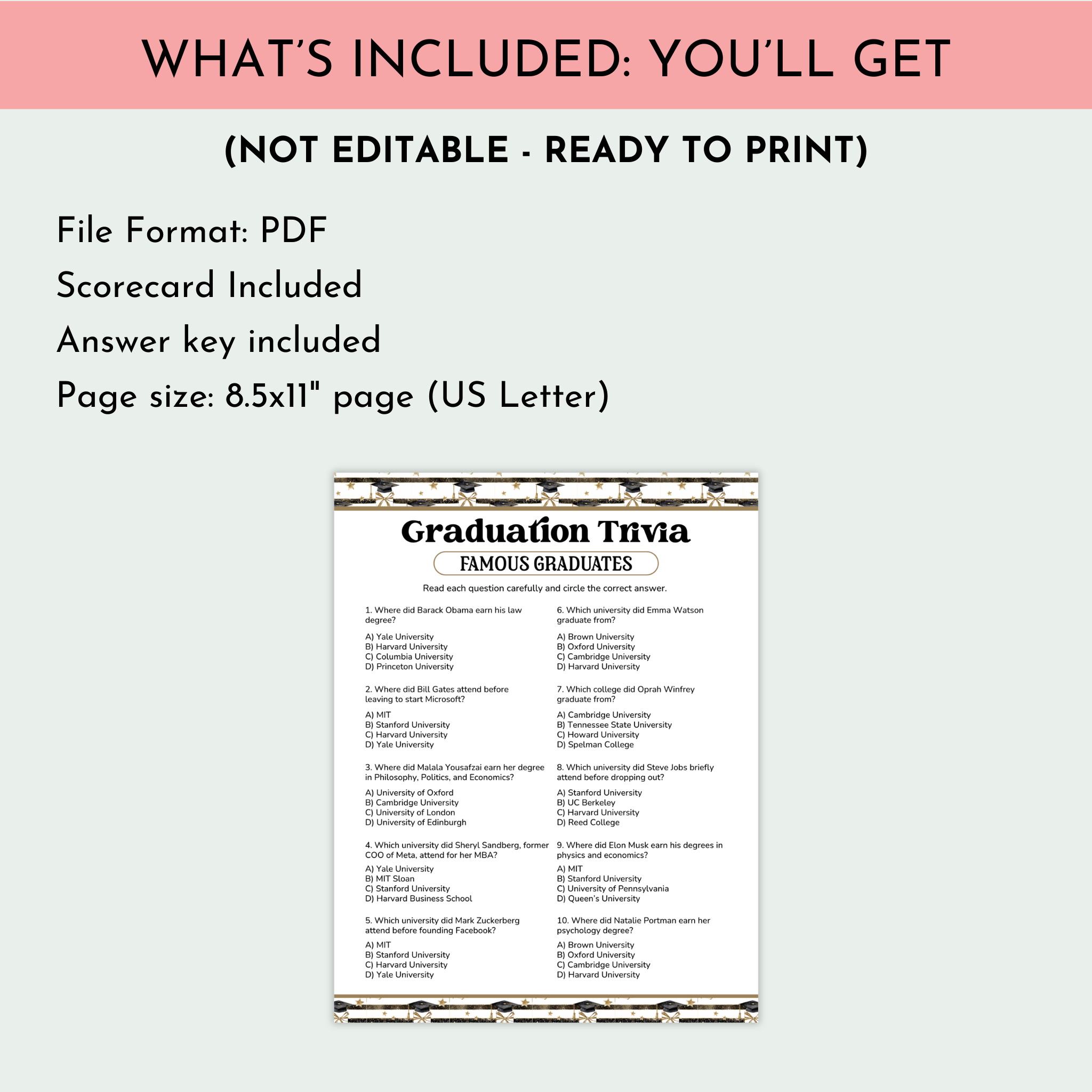 Famous Graduates Trivia Game
