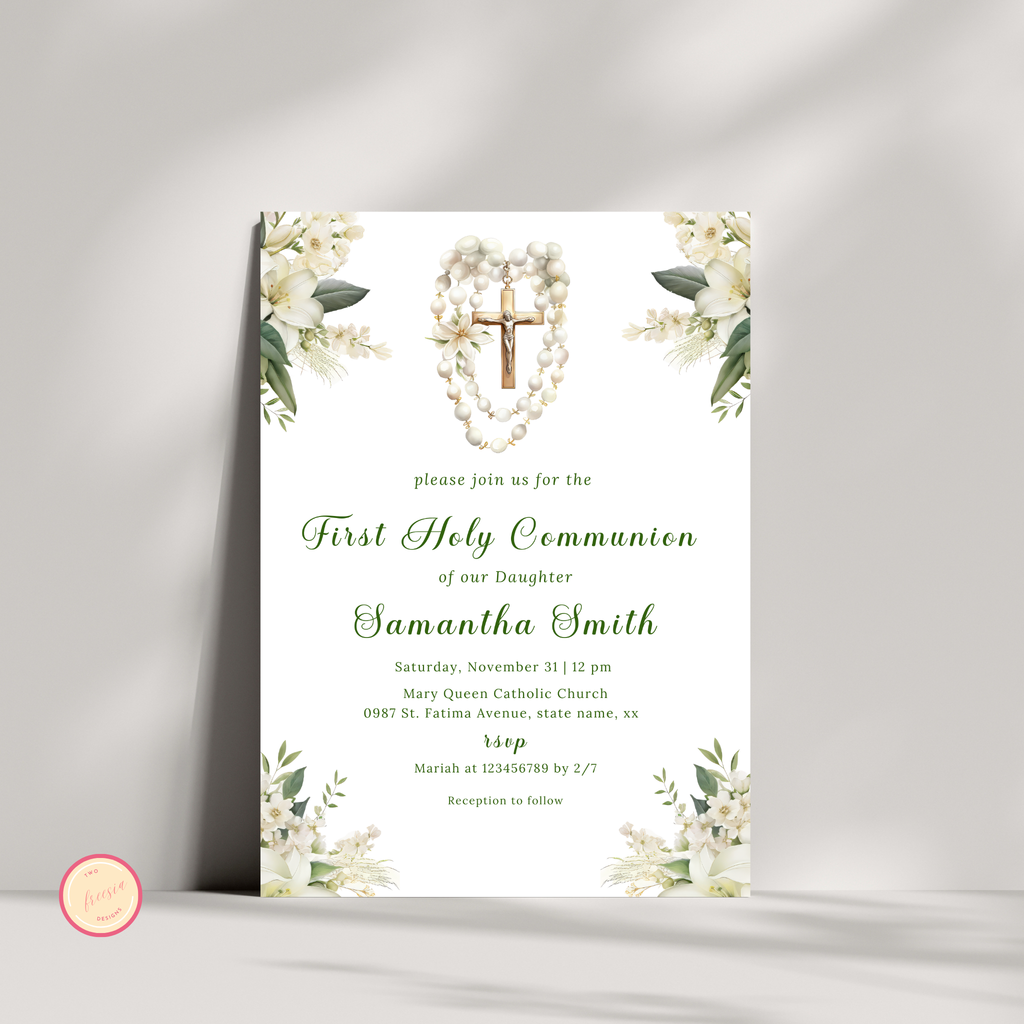 First Holy Communion Invitation - Green