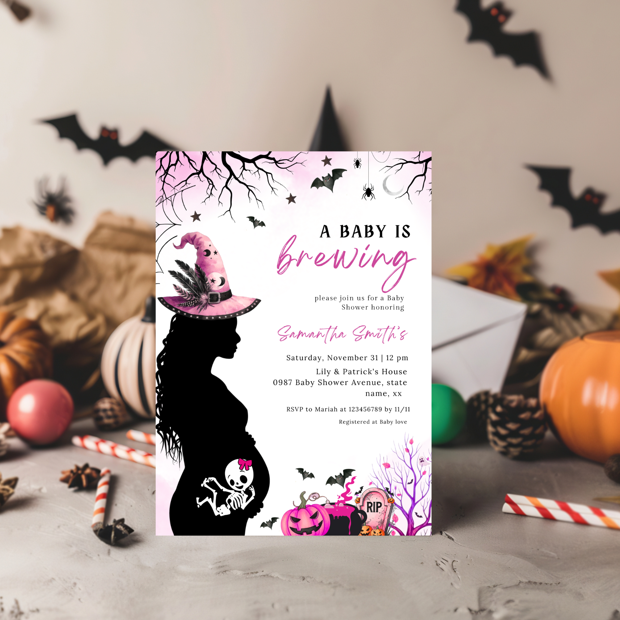Halloween Baby Shower Invitation Set | A Baby is Brewing