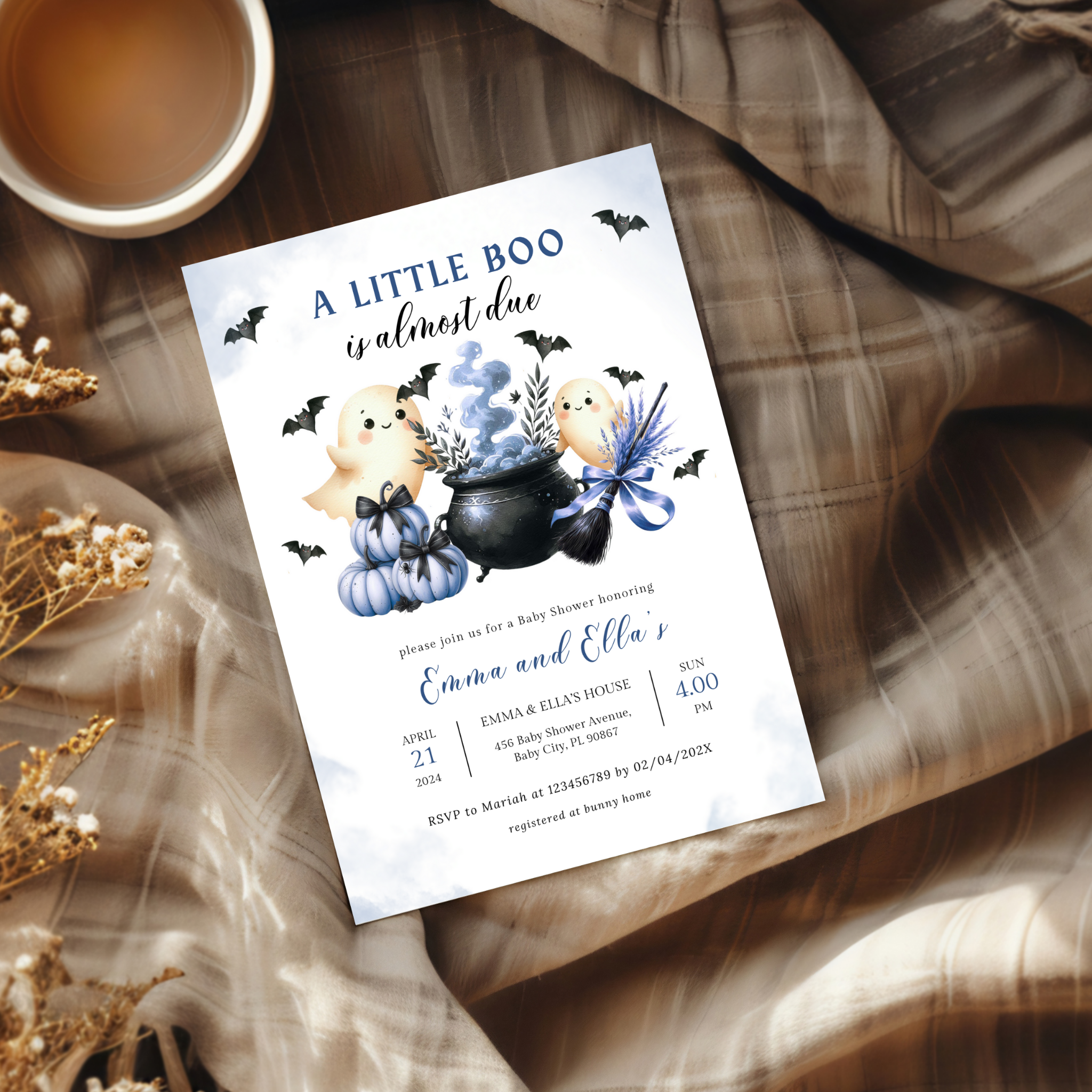 Halloween Baby Shower Invitation Set | Blue