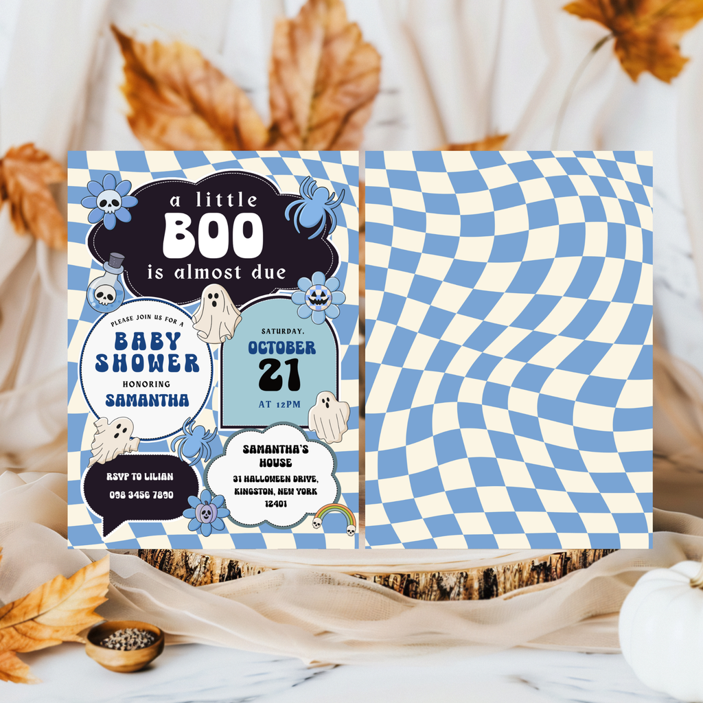 Little Boo Shower Invitation Bundle - Blue Retro