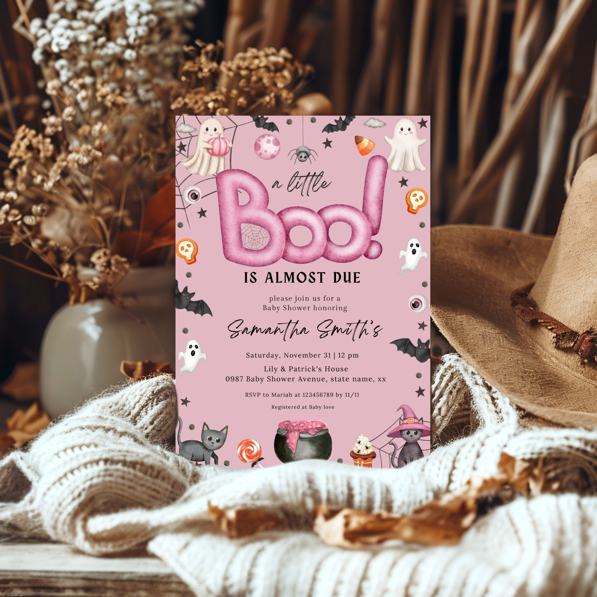 Halloween Boo Baby Shower Invitation Set | Pink