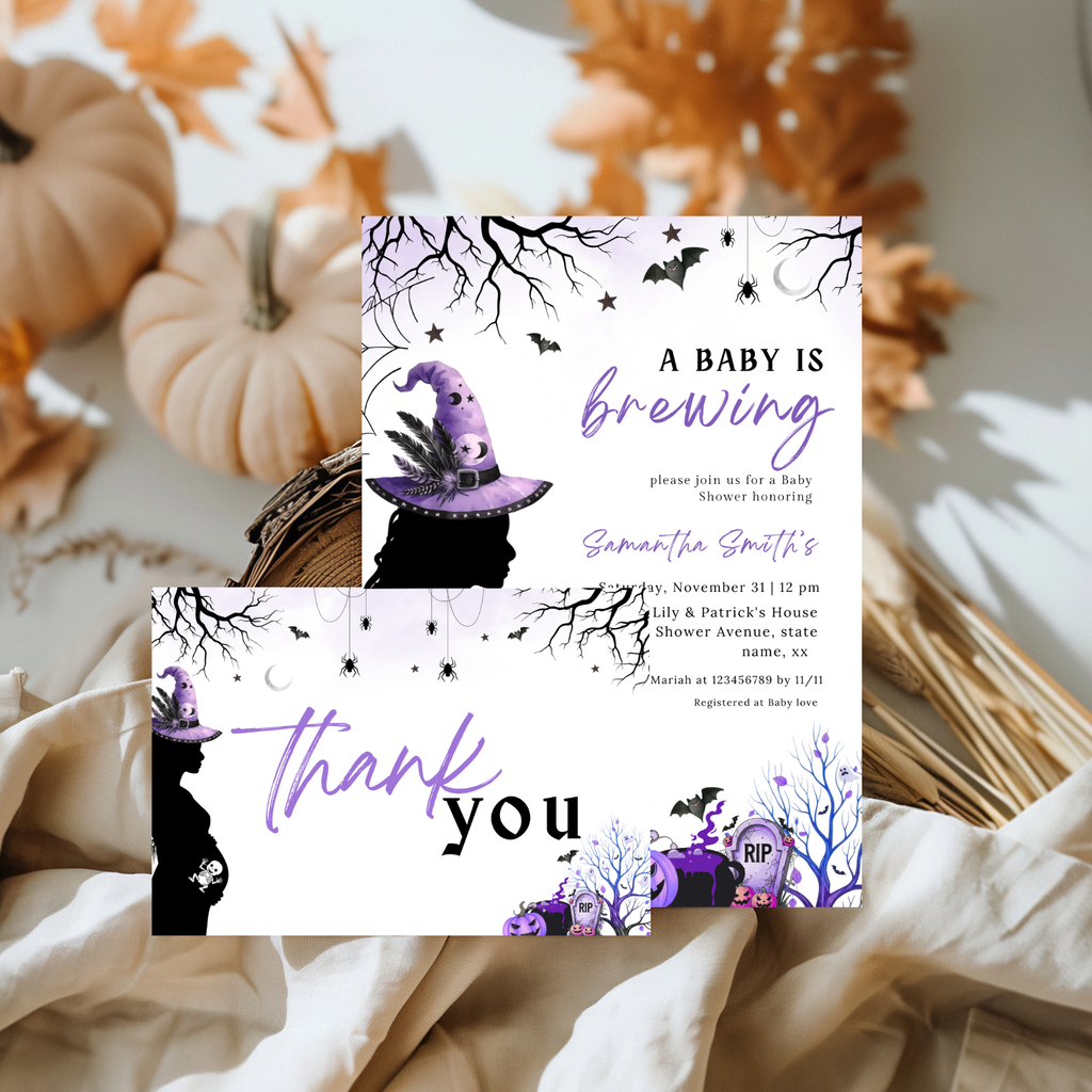 A Baby is Brewing | Halloween Baby Shower Purple Set