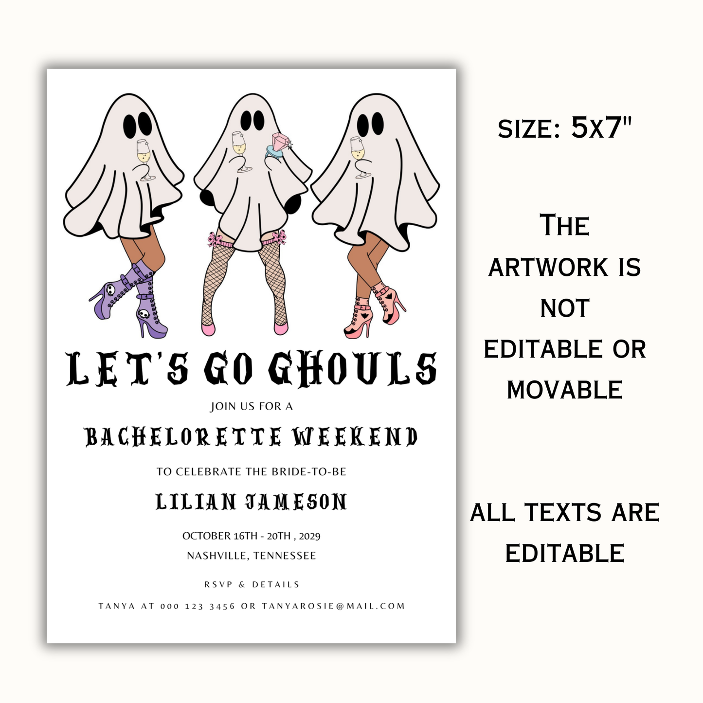 Let's Go Ghouls Bachelorette Invitation Template