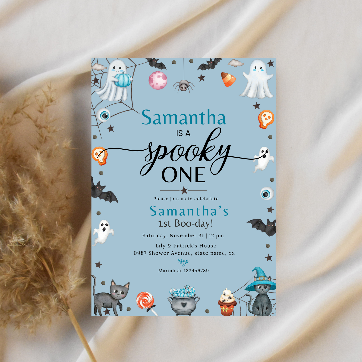 Spooky One Birthday Invitation - Blue