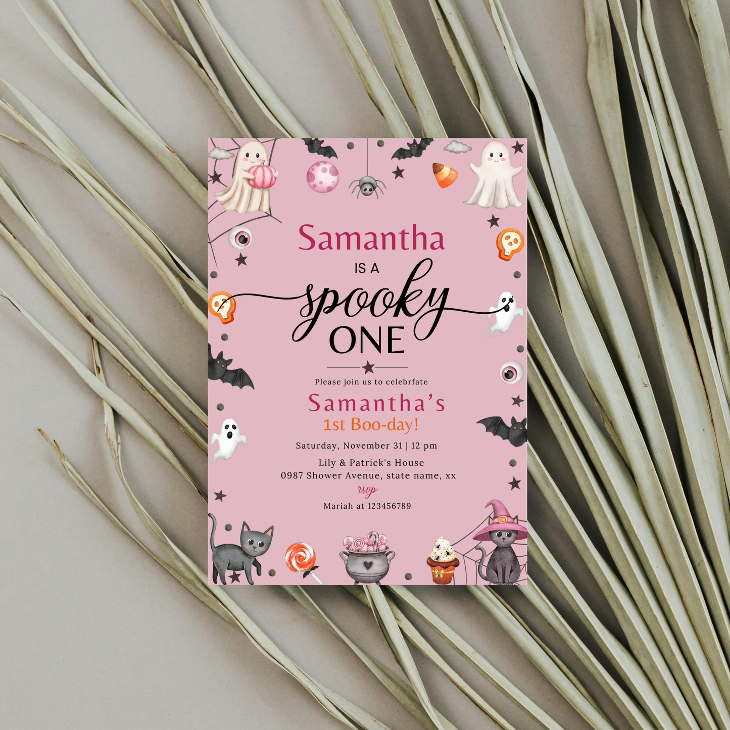 Spooky One Birthday Invitation - Pink
