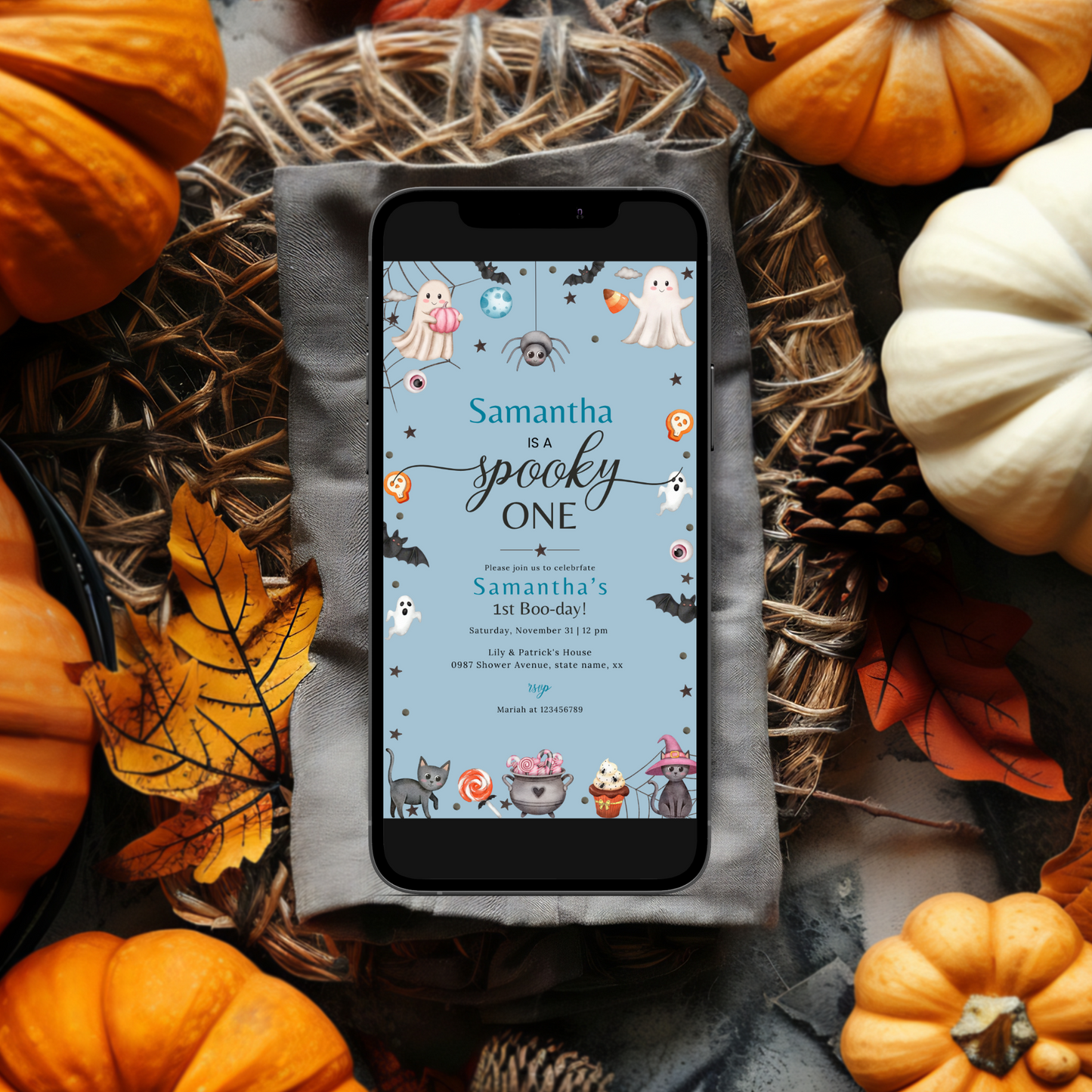 Spooky One Birthday Invitation - Blue