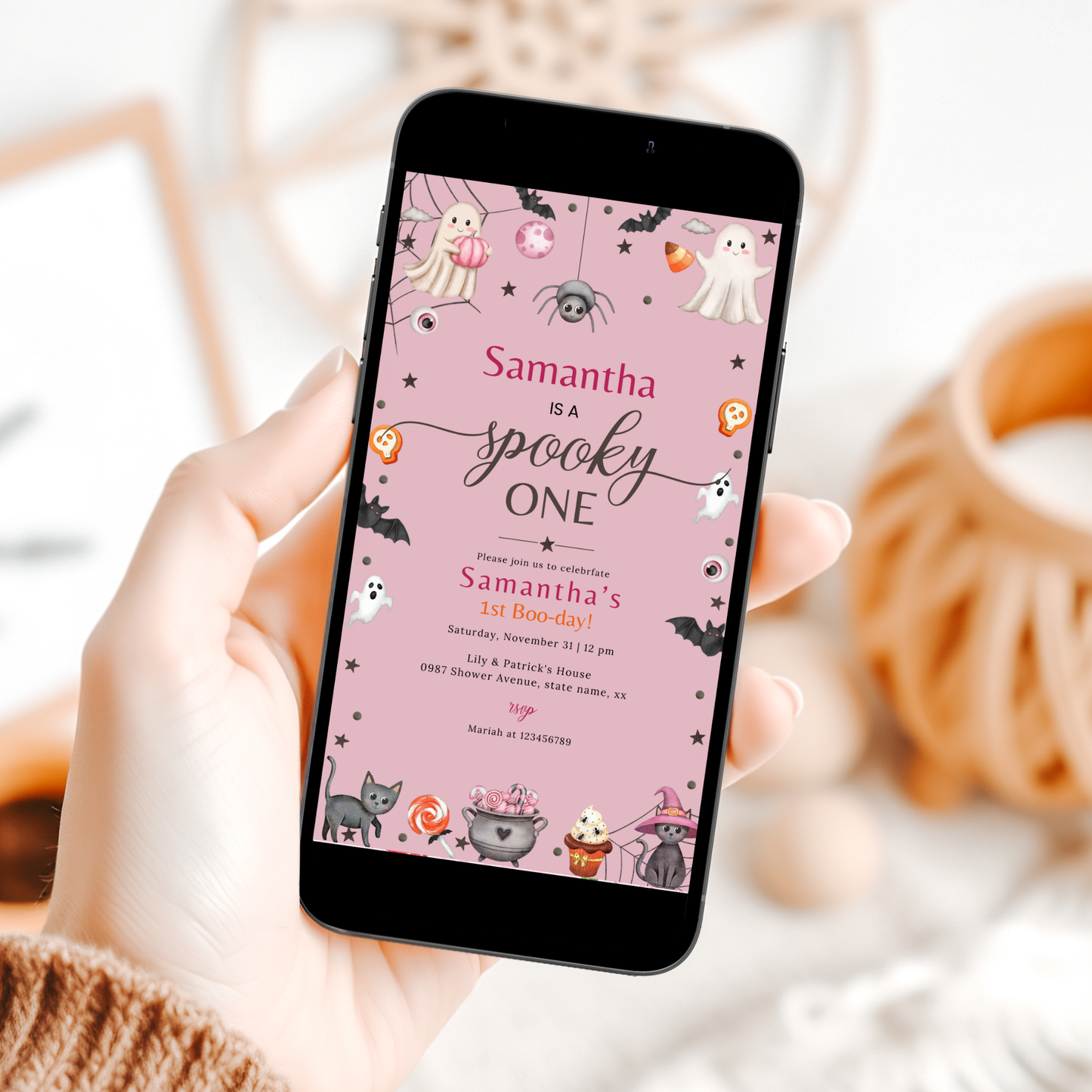 Spooky One Birthday Invitation - Pink
