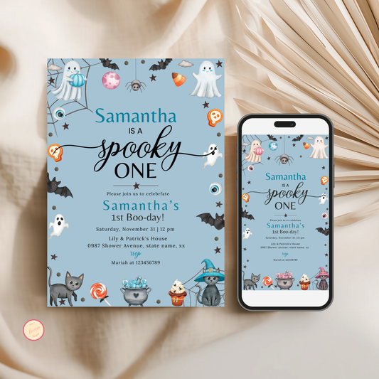 Spooky One Birthday Invitation - Blue