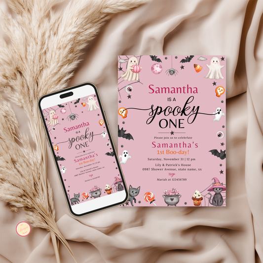 Spooky One Birthday Invitation - Pink