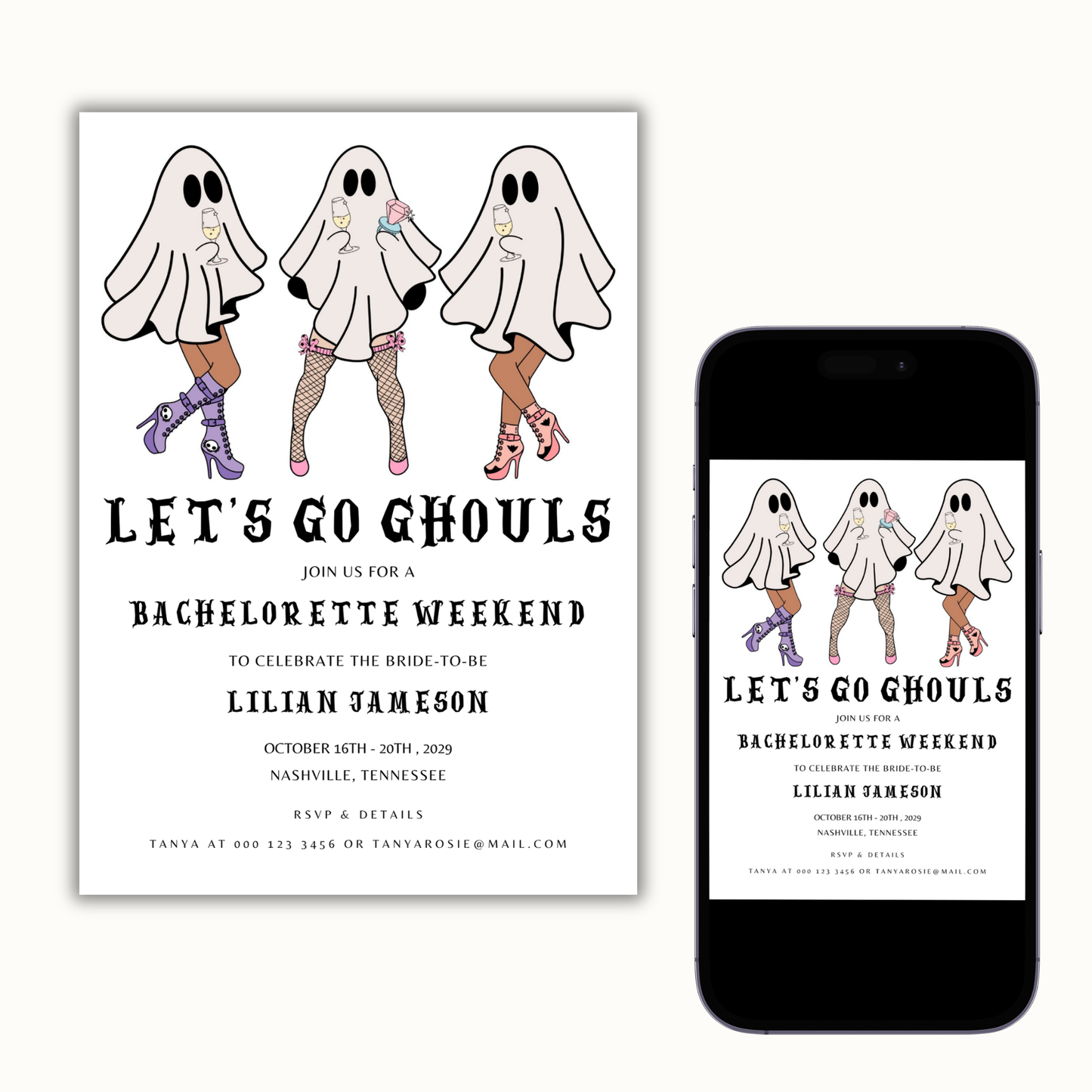 Let's Go Ghouls Bachelorette Invitation Template