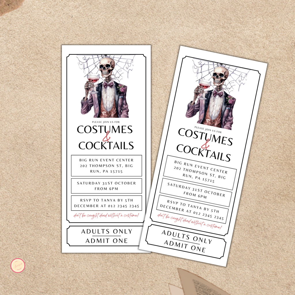 Costumes and Cocktails Ticket Invitation