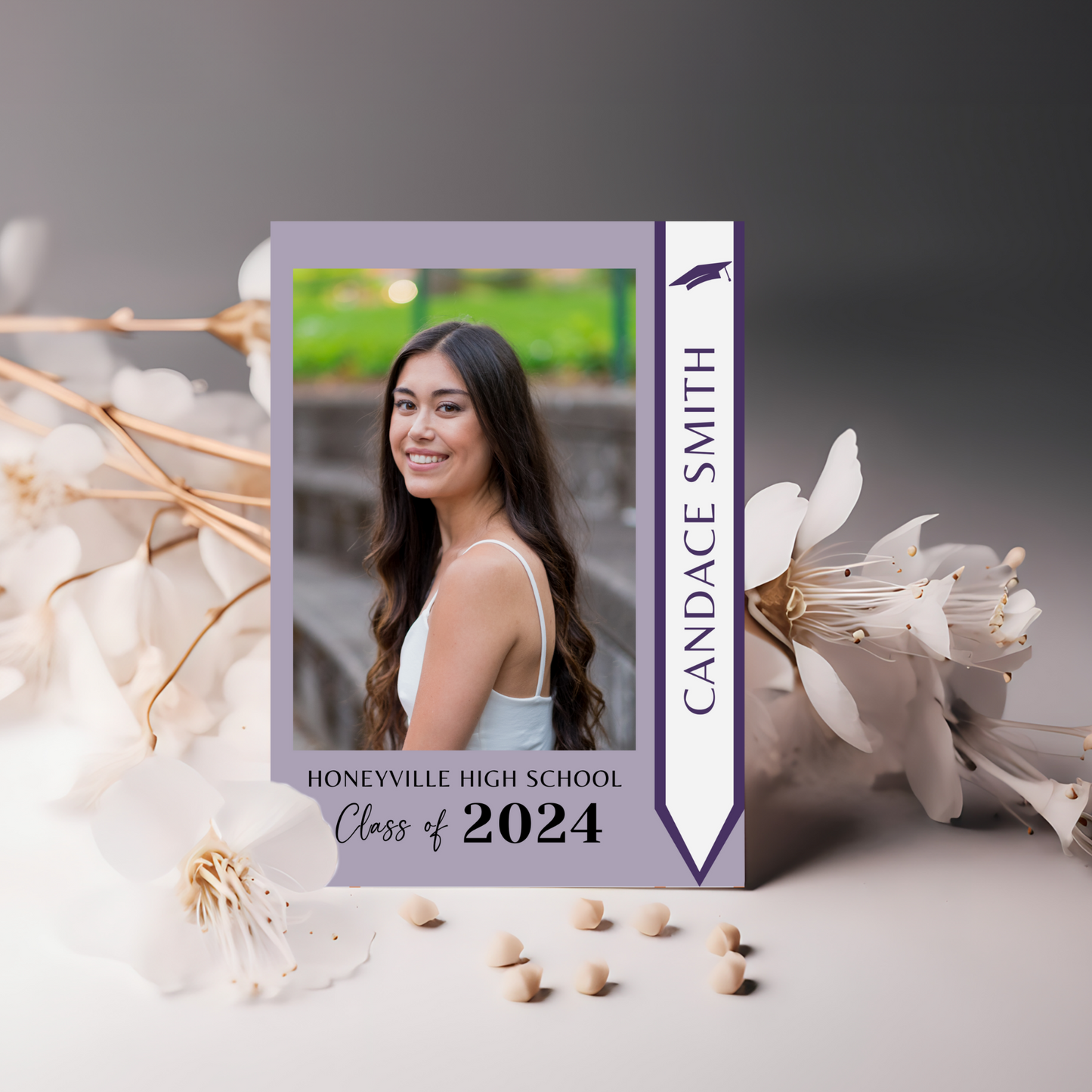 Purple Graduation Invitation with Photo - Editable Template